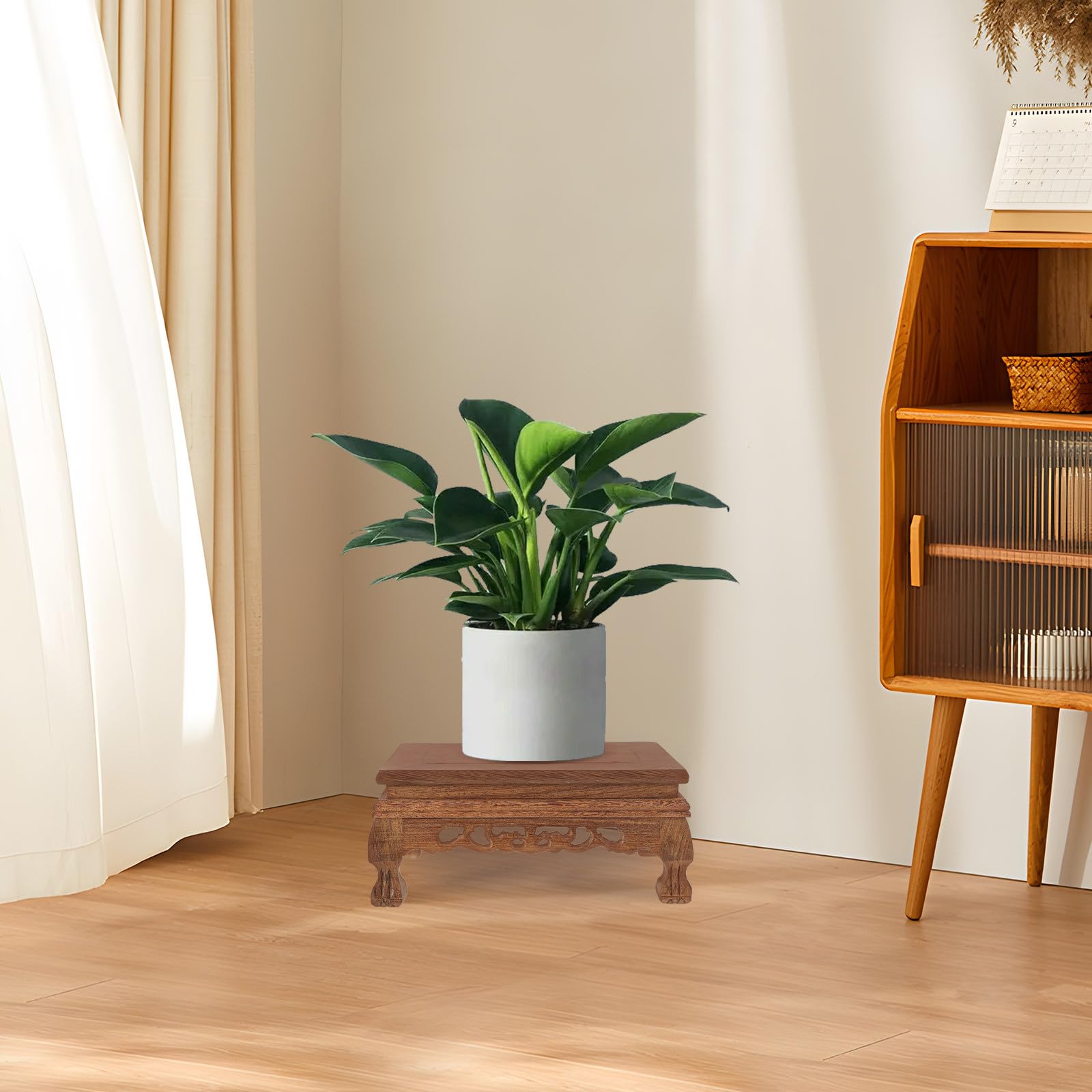 Base de Exhibición de Figuras de Madera, Soporte Rectangular Tallado