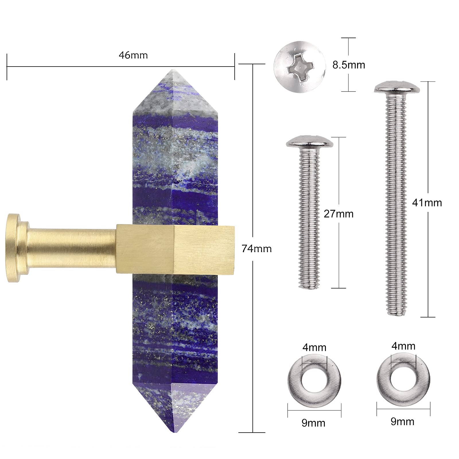 Lapis Lazuli Blue Stone Knobs Brass Knobs Kitchen Cabinet Hardware For Dresser Drawer Pulls - View #4