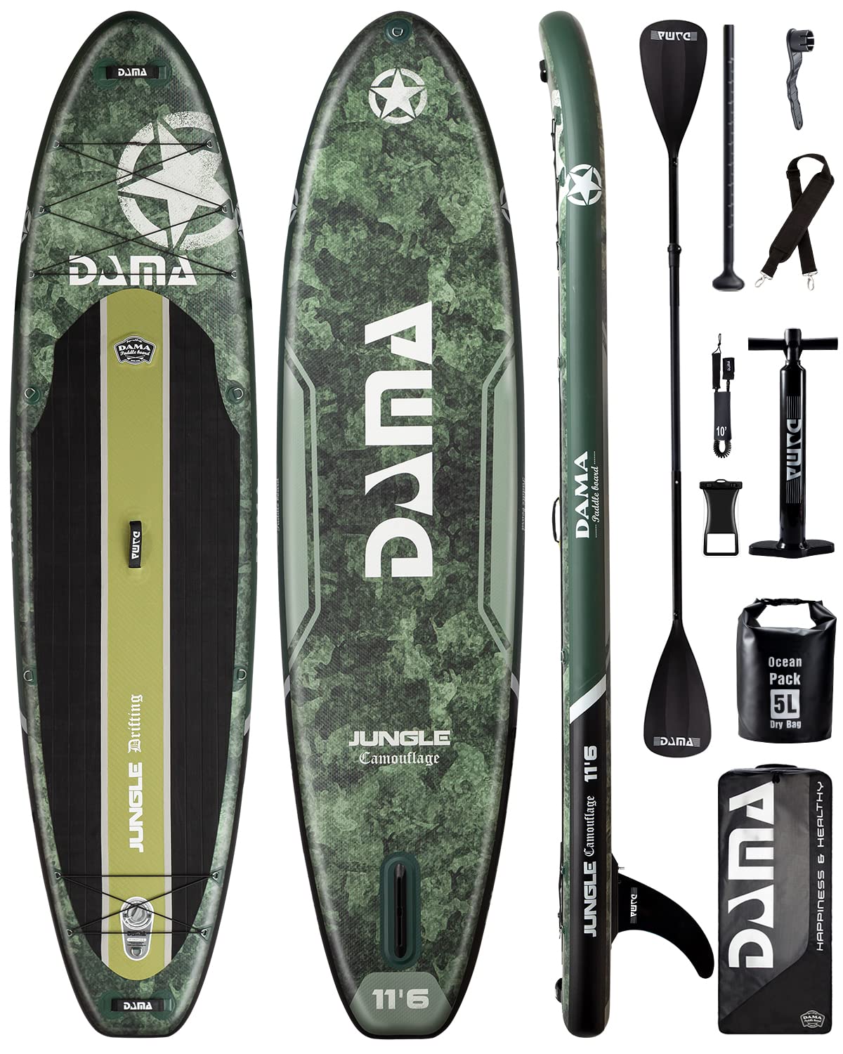 DAMA Premium Inflatable Stand Up Paddle Board (6 inch Thick), sup Board for Adults, SUP, Yoga Boards, Fishing Paddle Boards w/SUP Accessories, 4pcs Kayak Paddle, 32” Wide Stance, Non-Slip Deck