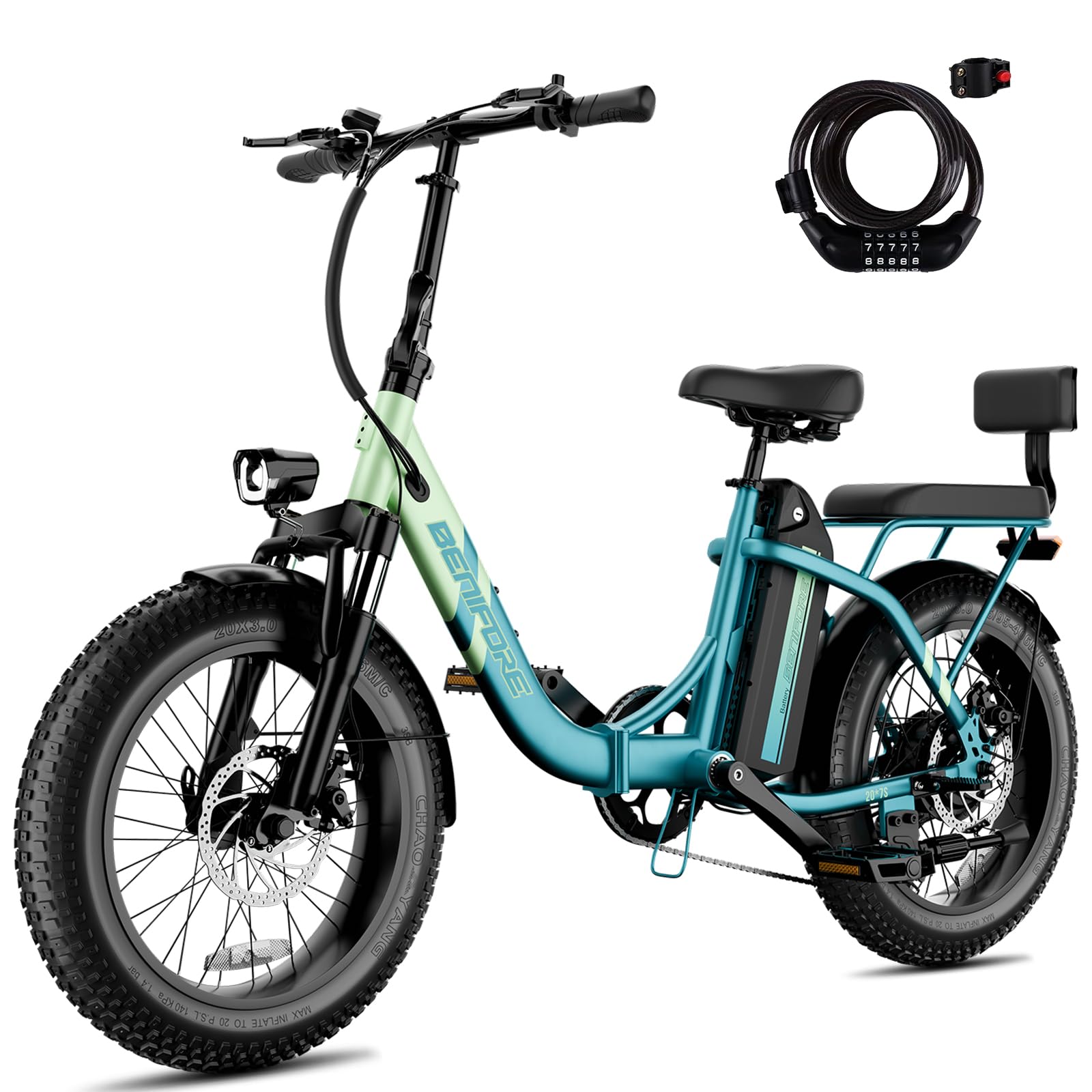 C23 2-Seater Electric Bike for Adults,750W Peak Motor 28 MPH,720WH Removable Battery 65Miles Step-Thru Folding Ebikes,20" Fat Tire E-Bikes with NFC,UL2849 Commuting E Bike for Women/Men
