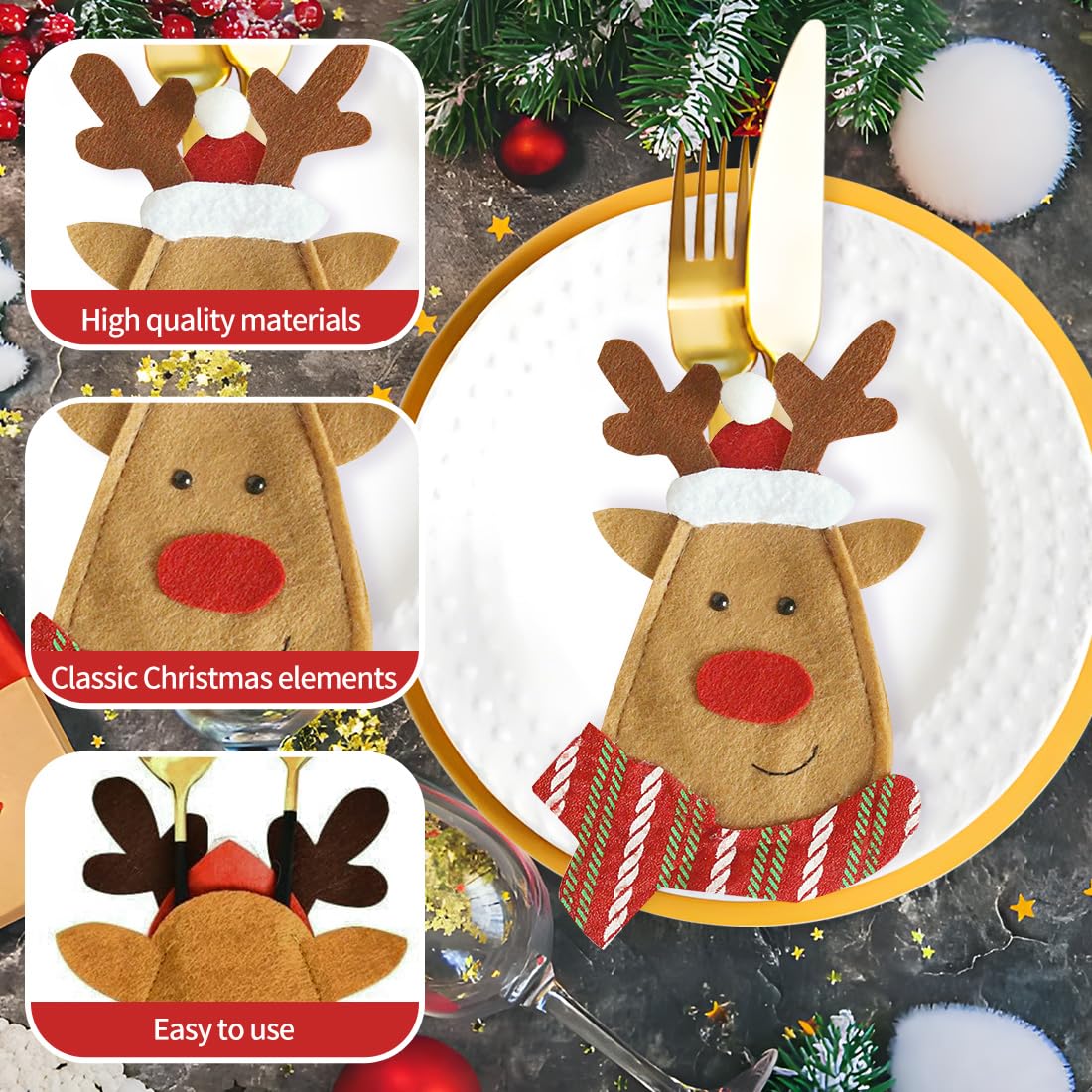 Borsa porta stoviglie di natale cappello di natale forchetta coltello posate borse 2023 decorazioni natalizie per la tavola di casa Navidad capodanno 2024  15