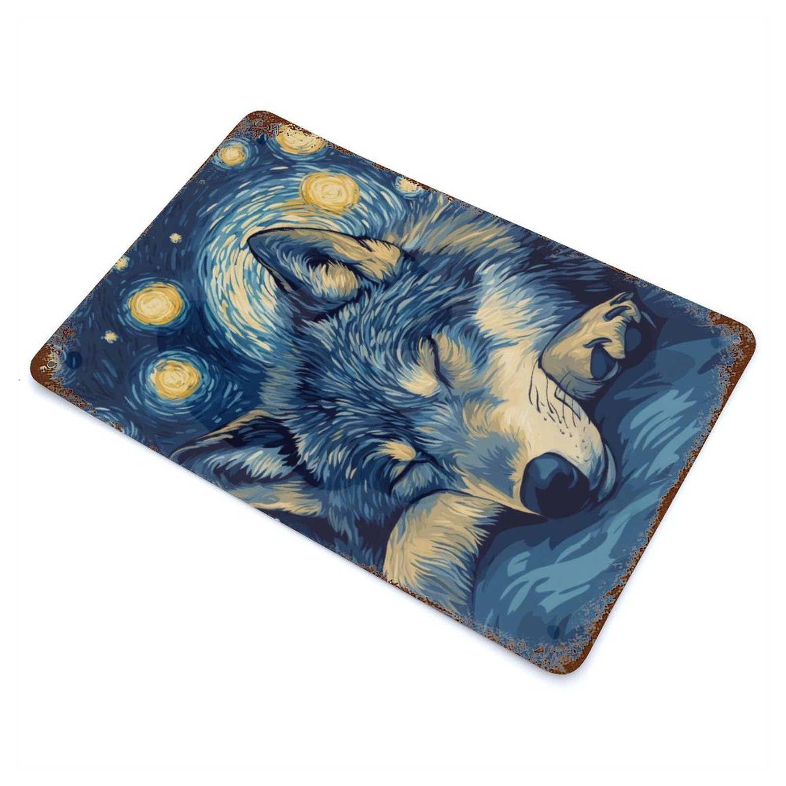 Wolf in Starry Night Vintage Rust Metal Sign 11.8"x7.9", for Basement, Hobby Room And Garage Decor, Farmhouse Wall Decor