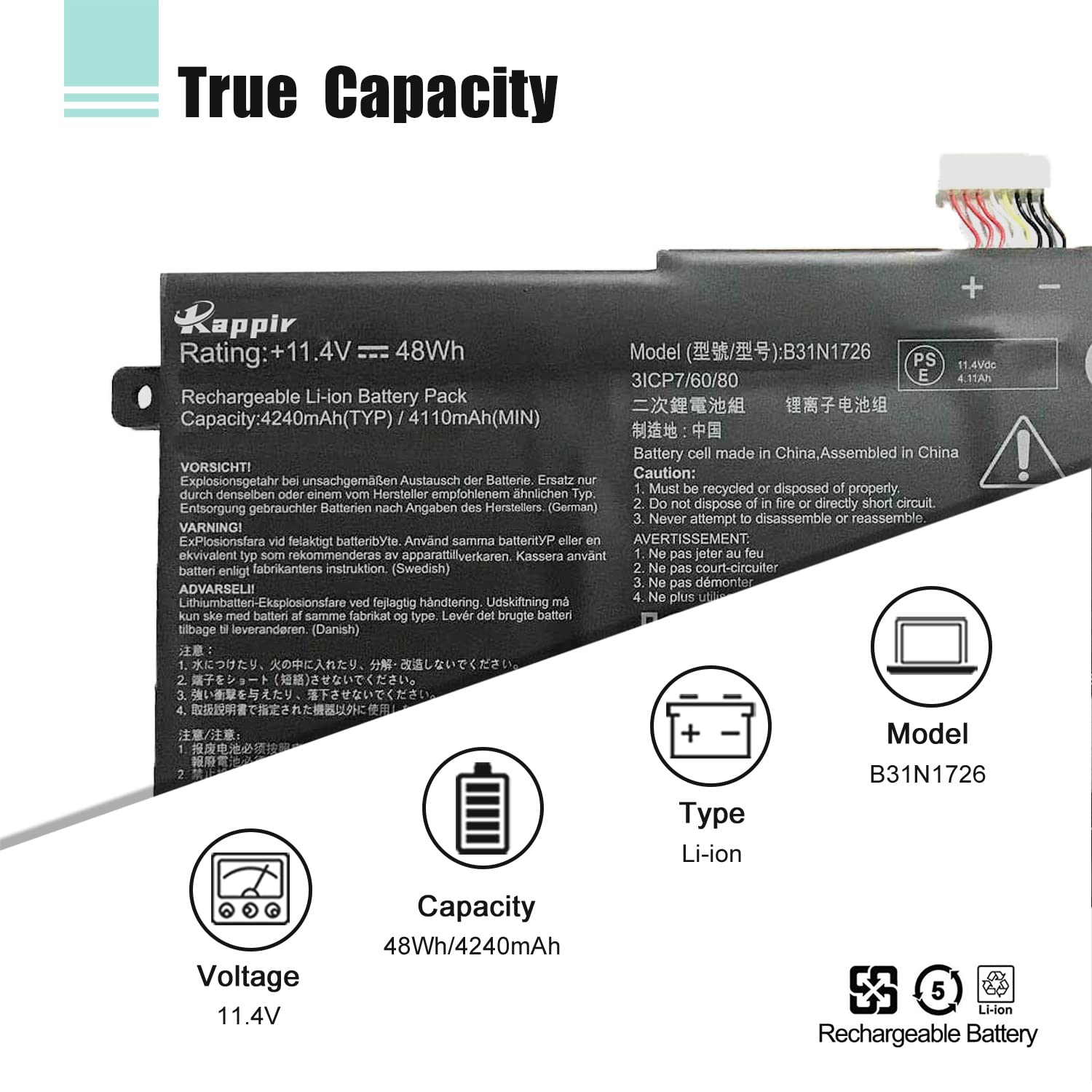 BOWEIRUI B31N1726 Laptop Battery Replacement for Asus FX80 FX86 TUF FX504 FX504GE FX504GM FX505 FX505DT FX505DY FX505GE FX505GD FX505GM A15 FA506IU A17 FA706II Series Notebook B31BNEH B31BN91 A41LK9H