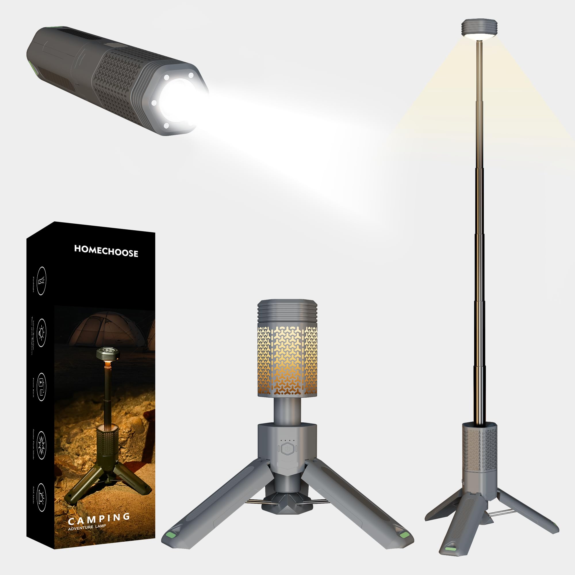 Telescopic Camping Light with Stand, 10500mAh Rechargeable Camping Lantern,Dimmable Portable Flashlight with Storage Bag,Magnetic Waterproof Work