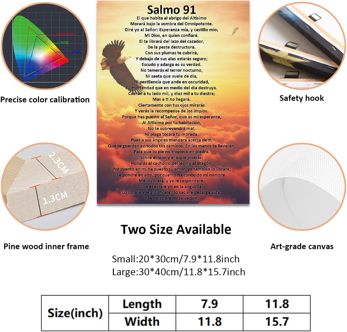 Psalm 91 Wall Art in Spanish – Christian Bible Verse Canvas Print, Salmo 91 en Español for Home Decor – Framed Scripture Poster for Living Room, Bedroom, Office, Religious Gifts (30*40cm/11.8*15.7in)