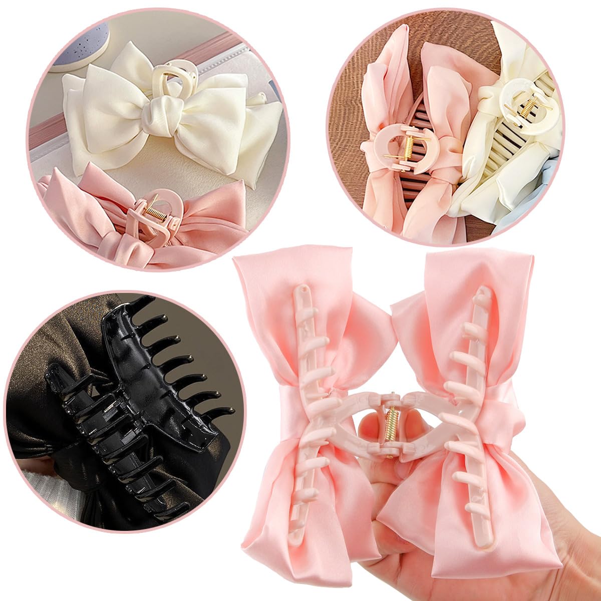 Hair Claw Clips Satin Large Bow Hair Accessories for Thick Hair Women Girls Amazon.com: 3 PCS Large Bow Hair Claw Clips Satin Bow Claw  main image 3