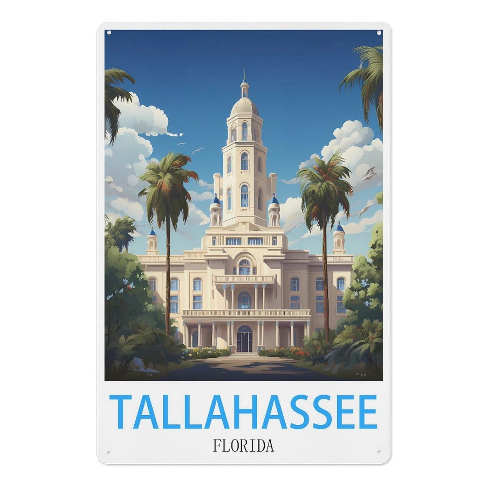 Tallahassee Florida Retro Design Tin Paintings Vintage Tin Sign 08x12inch(20x30cm) Wall Art for Home Office Bedroom Living Room Cafes Wall Decor