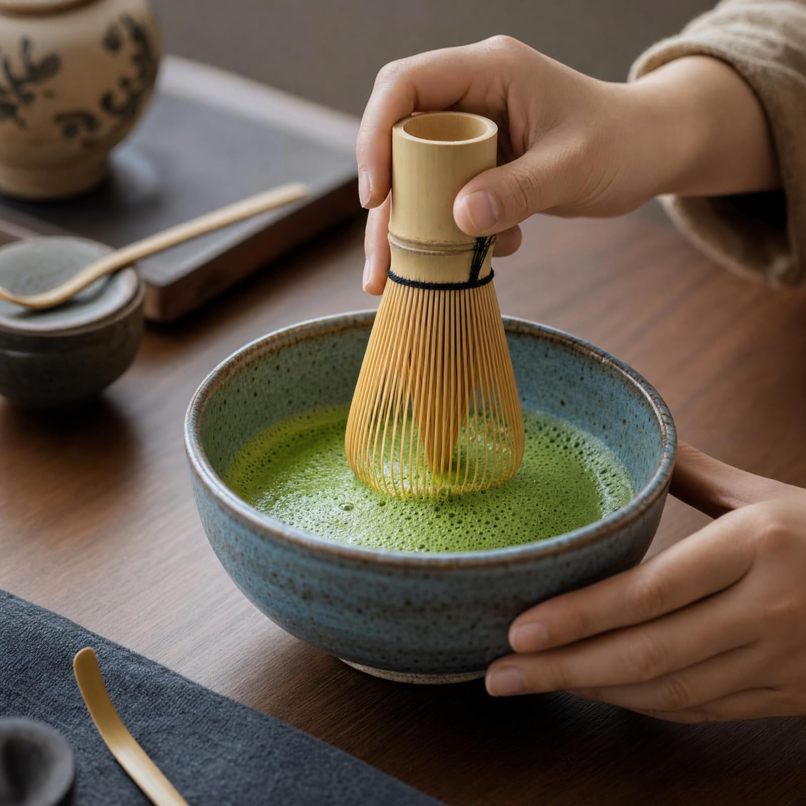 Mepham Premium Matcha Besen Chasen aus Bambus Traditioneller Japanischer Bambusbesen fur die PerfekteTeezeremonie, 100 Prongs Matcha Whisk fur Feinen Schaum undAuthentischen Geschmack