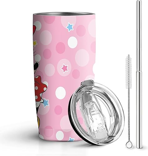 Vaso de 20 oz de acero inoxidable rosa con pajita y tapa, a prueba de fugas, taza de café para viajes, para uso en casa y al aire libre, tazas