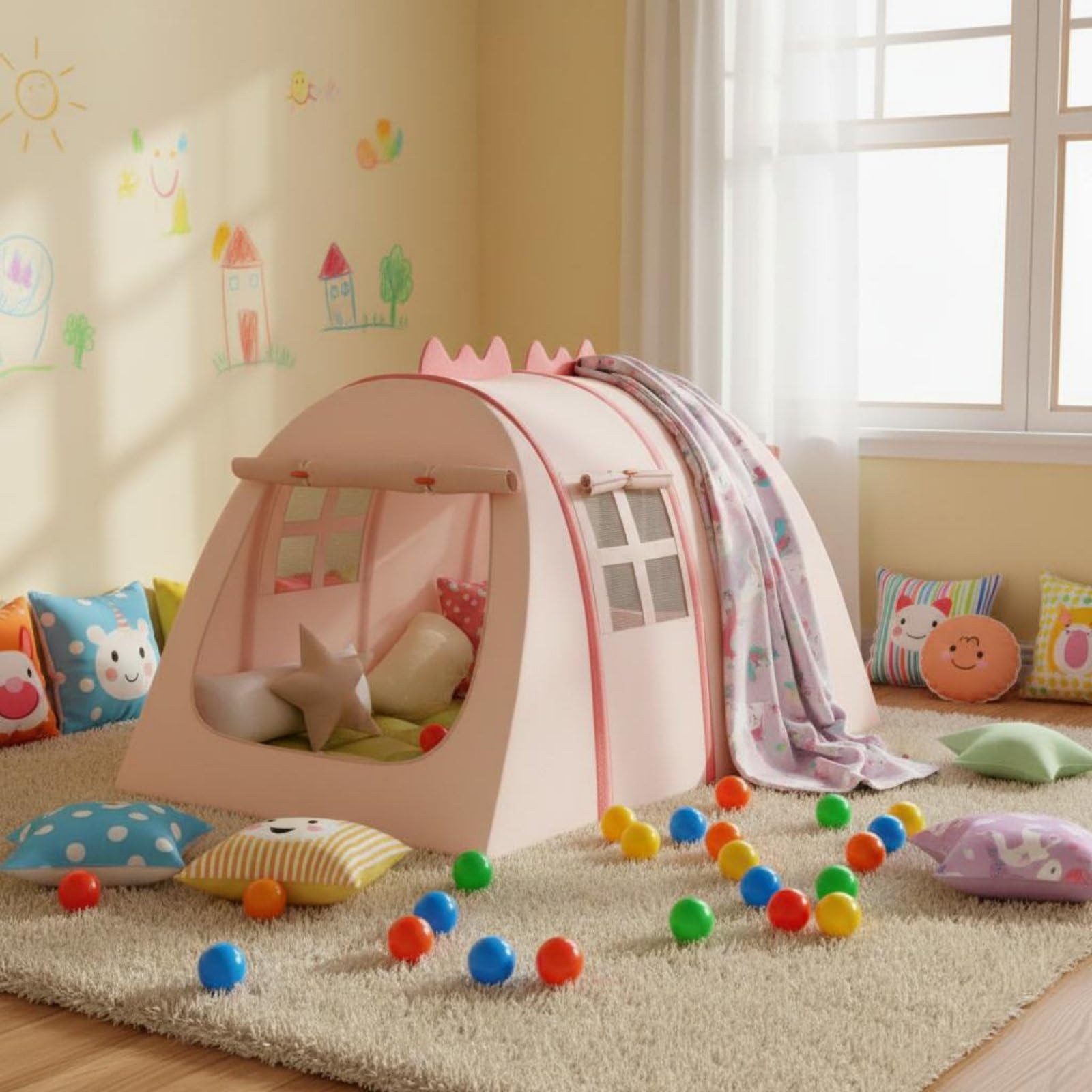 predolo Dinosaurier-Spielzelt faltbar & tragbar aufklappbar Dinosaurier Zelt mit Moskitonetz Dino Themenzelt für Jungen und Mädchen, Kinderzimmer, Garten, Rosa, S