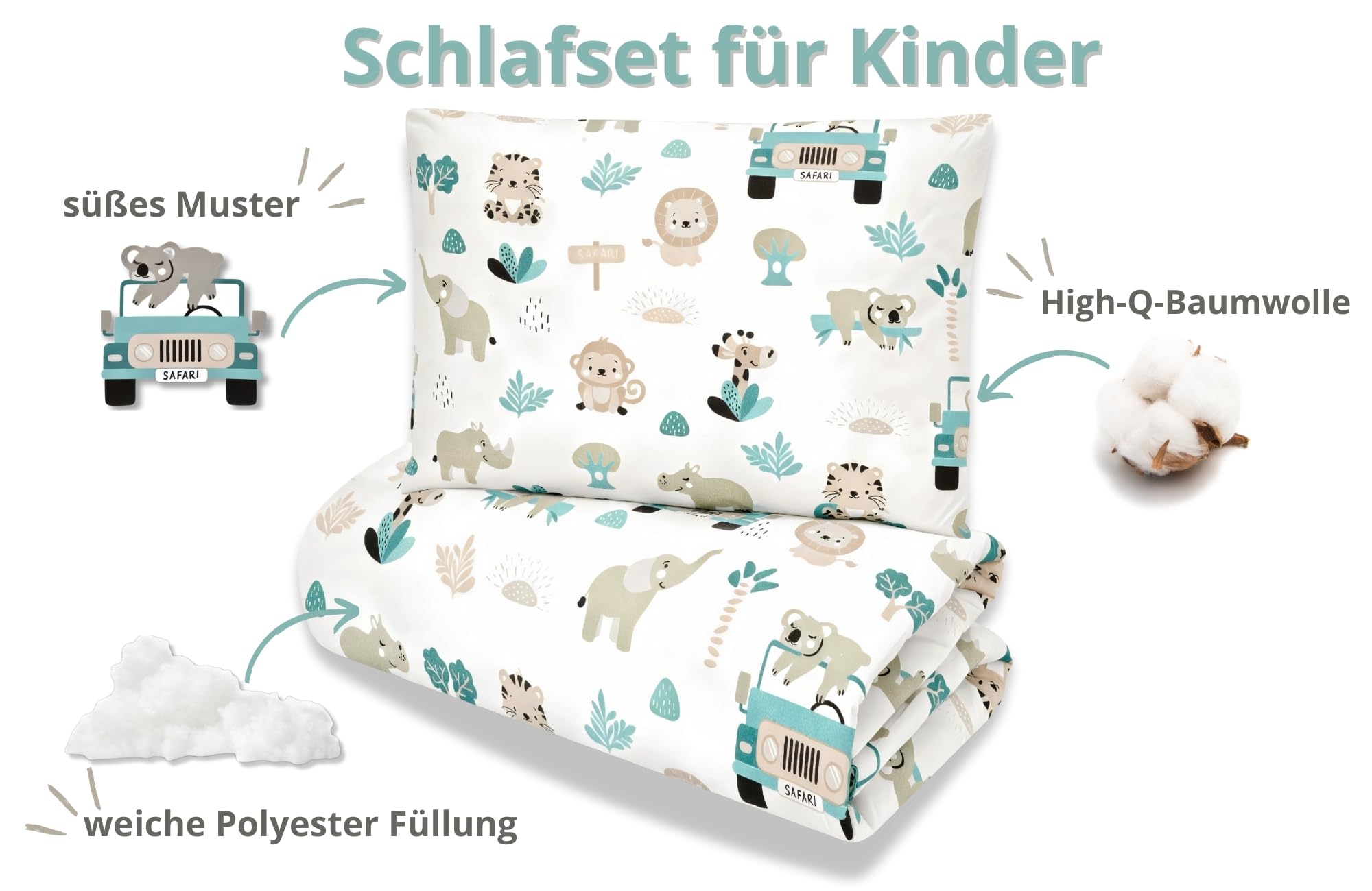 Totsy Baby Trapunta per bambino cotone 100x135 - piumono culla neonato set Imbottitura per piumone 100 x 135 cm con cuscino 40 x 60 cm per ragazzi e ragazze Africa