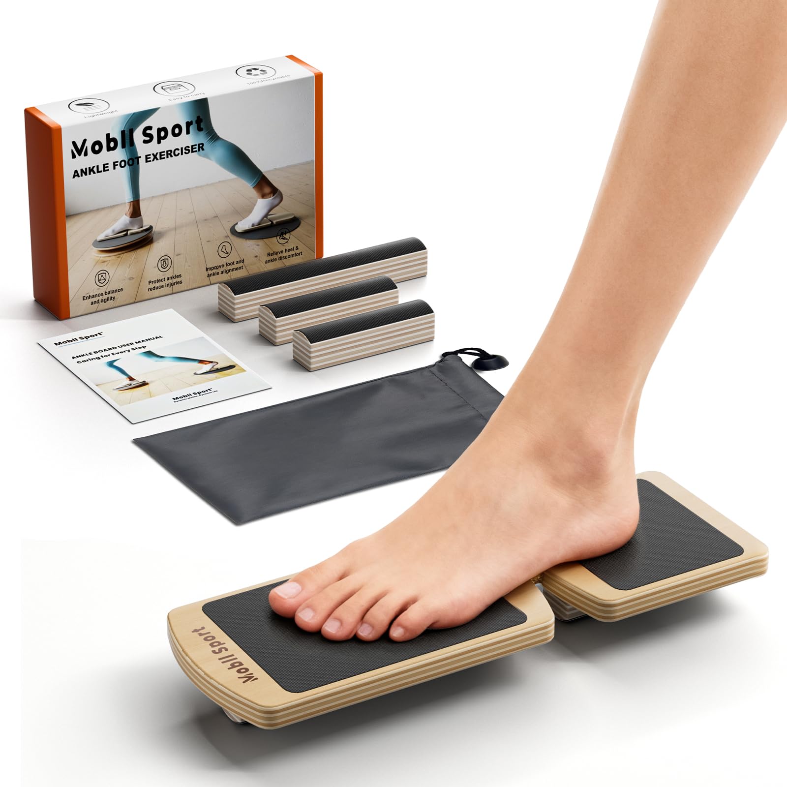 Ankle Balance Board Wooden Single Leg | Plantar Fasciitis & Achilles, Foot Strengthener & Stability Trainer, Office Desk, Rehab & Runners, 16-Exercise Guide & Bag-image-31