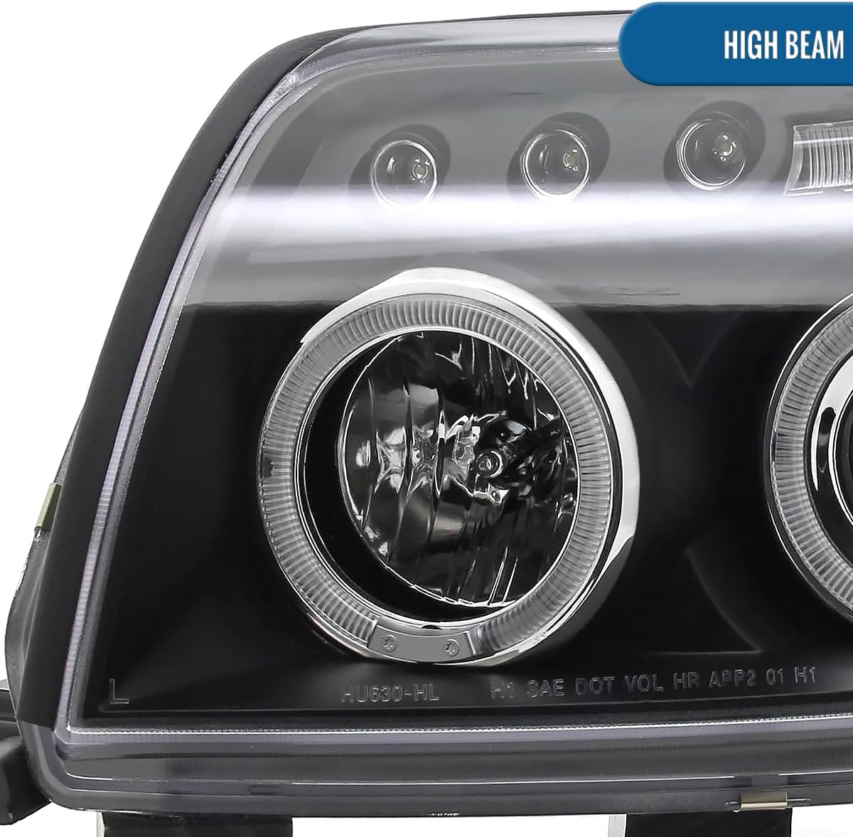 Ronnin - Fits 2003-2005 Toyota 4Runner Upgraded Assembly LED Dual Rims Projector Headlights Pair | Black