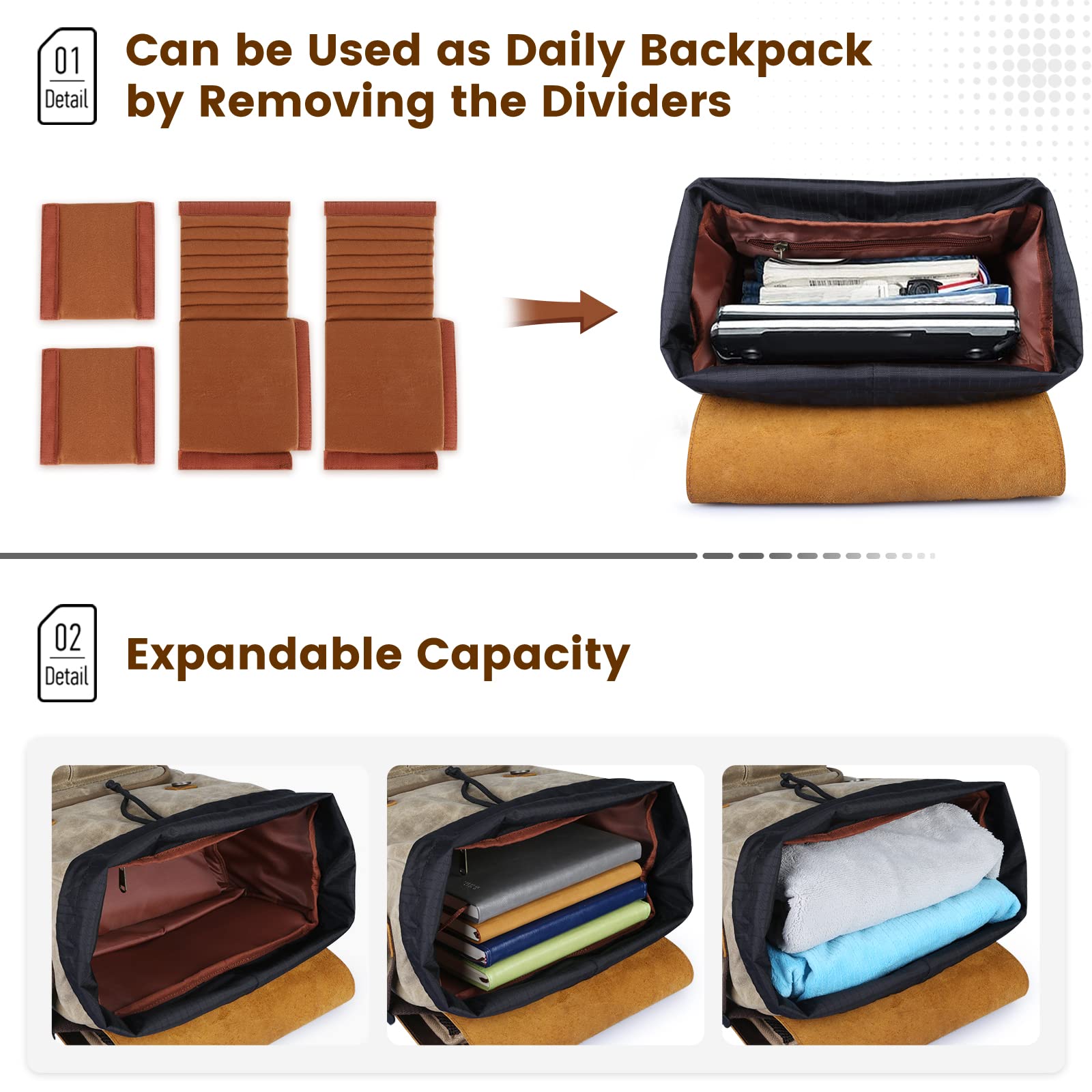 Endurax Leather Camera Backpack Bag for Photographers Waterproof DSLR Backpacks with Laptop Compartment & Tripod Holder