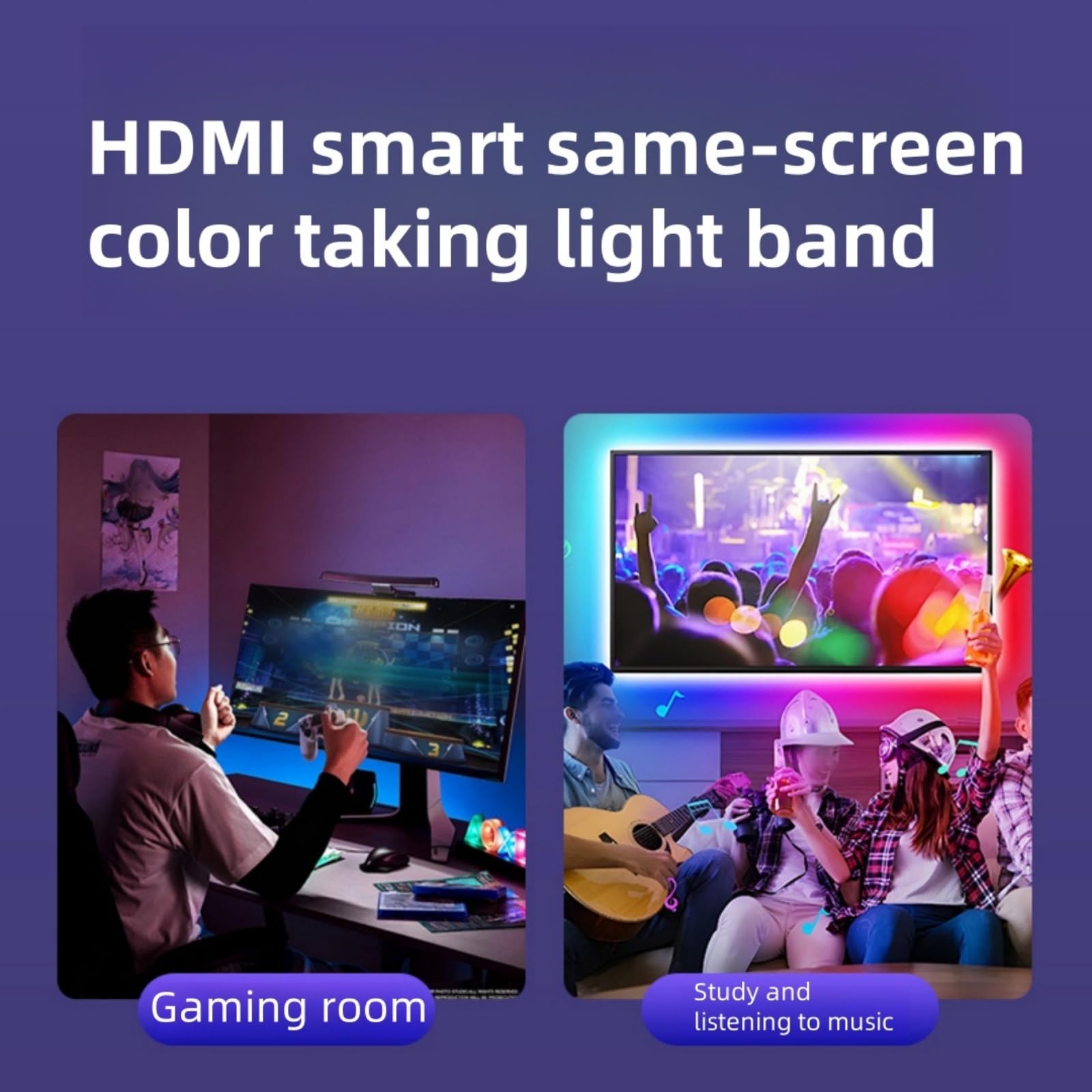 Striscia LED USB per TV con luci LED per Streaming, Luce di Sfondo Colorata con Computer, Suono Sincronizzato e Atmosfera Luminosa sullo Stesso Schermo (DC12V, 24 Pollici)