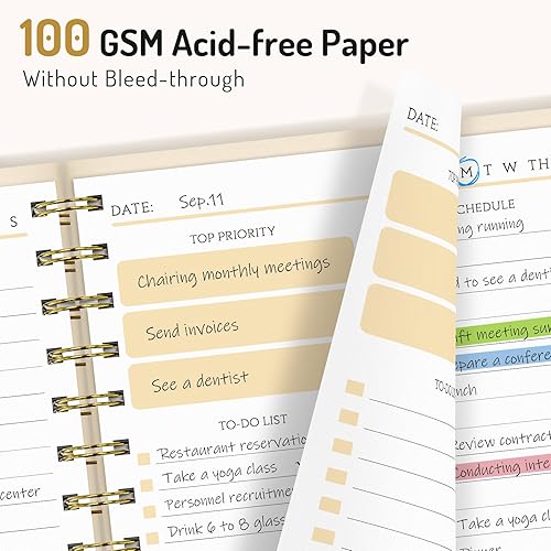 Miniatura 6 de Planificador diario estético sin fecha, agenda de tareas pendientes con horario, agenda de trabajo de tapa dura A5 para mantenerse organizado y