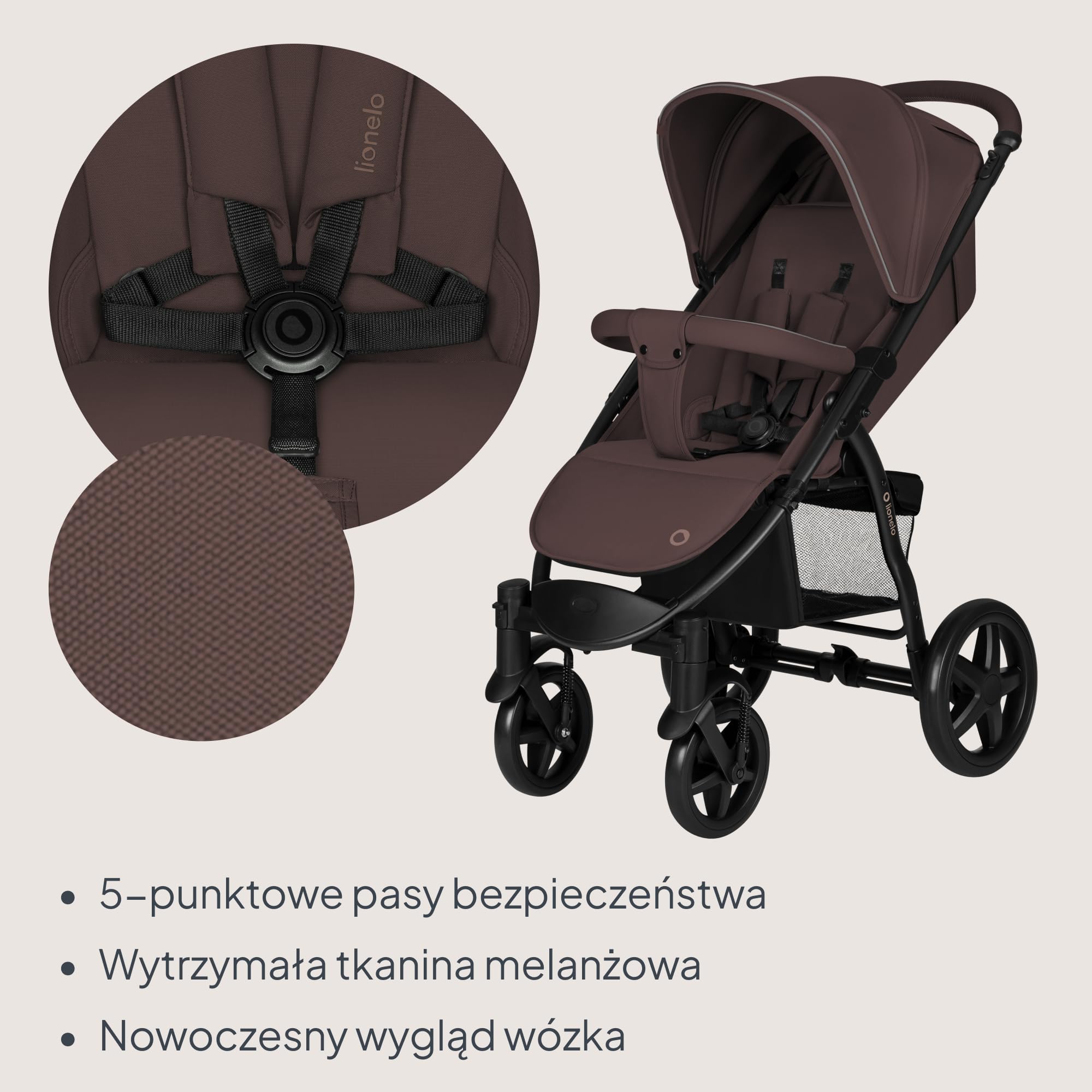 Lionelo Annet Plus wózek dziecięcy typu buggy od urodzenia do 22 kg, funkcja rozkładania, kompaktowy, składany, duże koła EVA z zawieszeniem