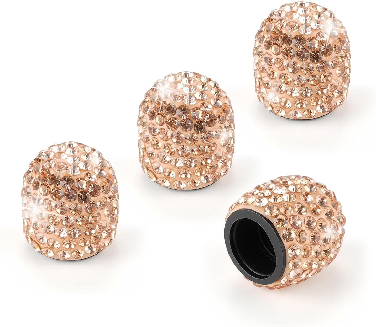 JUSTTOP Paquete de 4 Tapas de Vástago de Válvula de Neumático de Coche Hechas a Mano con Cristales de Diamantes de Imitación, Válvula de Neumático de Rueda de Coche, Atractivos Accesorios de Coche Brillantes a Prueba de Polvo, Universal para Coches, Camiones y Motocicletas-Naranja