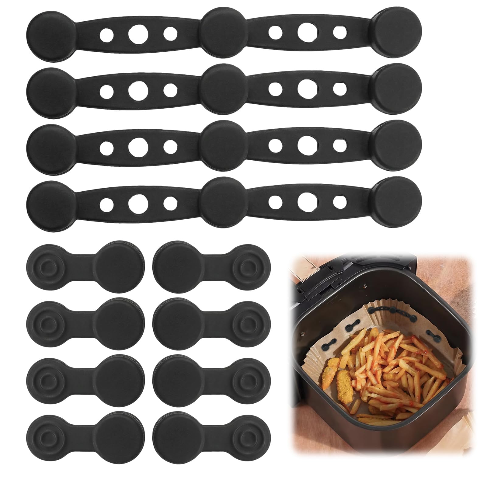 12 Clips Magnéticos de Silicona para Air Fryer, Imanes para Freidora de Aire que Fijan Papel de Horno, Reutilizables, Resistentes al Calor, Accesorios para Cestas Metálicas Compatible con Cosori Ninja