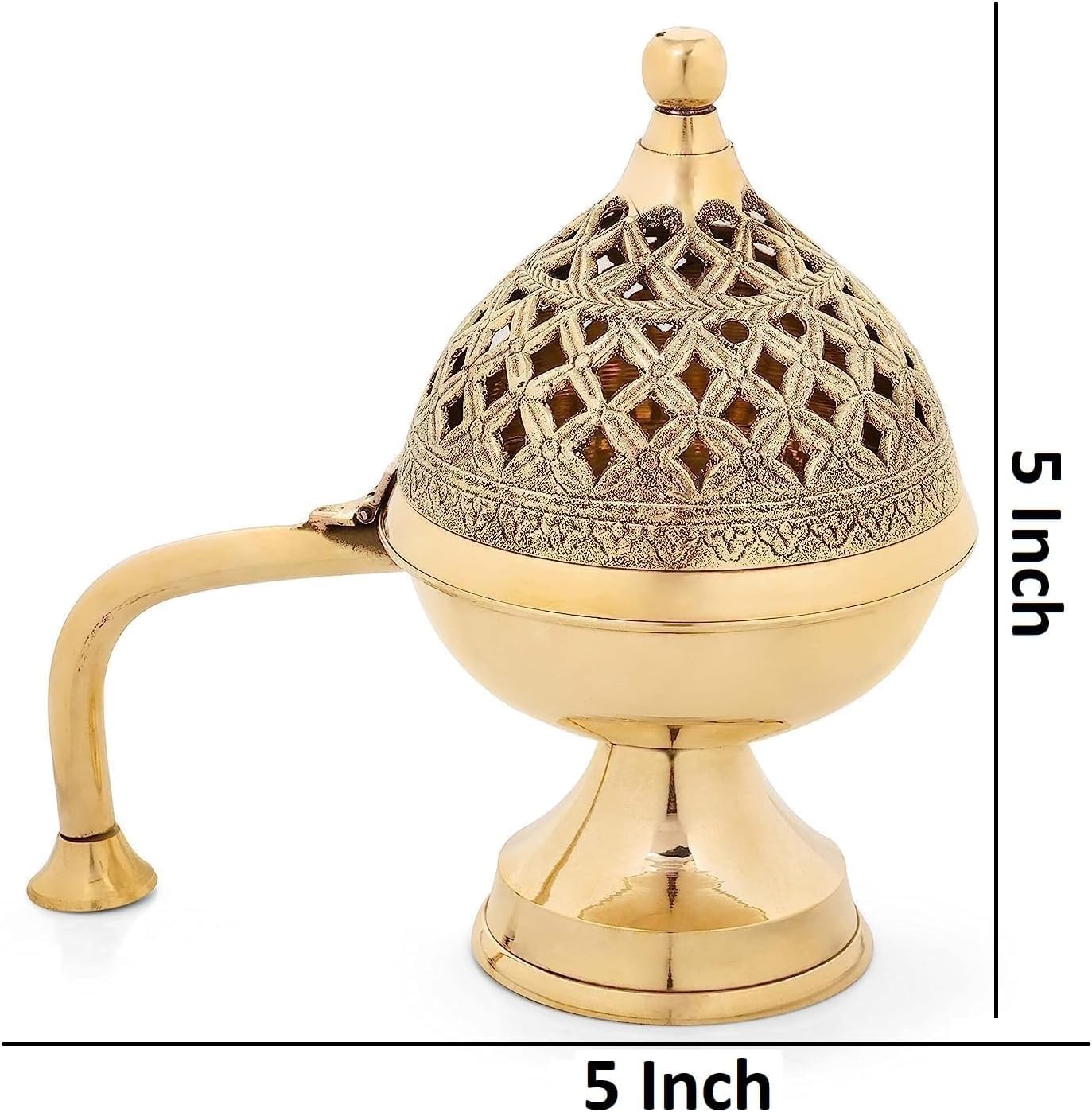 Decorate Dreams™ Pure Brass Dhuna Loban Burner, Round Dhooni Dhoop Dani Incense Burner,Table-Top Brass Incense Holder for Loban, Elegant and Traditional Dhoop Dani for Purifying Home