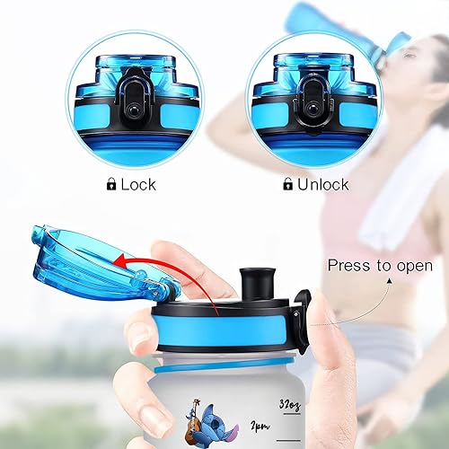 Miniatura 5 de 34HD Tapa de repuesto azul y filtro blanco de 32 onzas, a prueba de fugas con anillo de sellado de silicona, tapas para botella de agua de 3.54