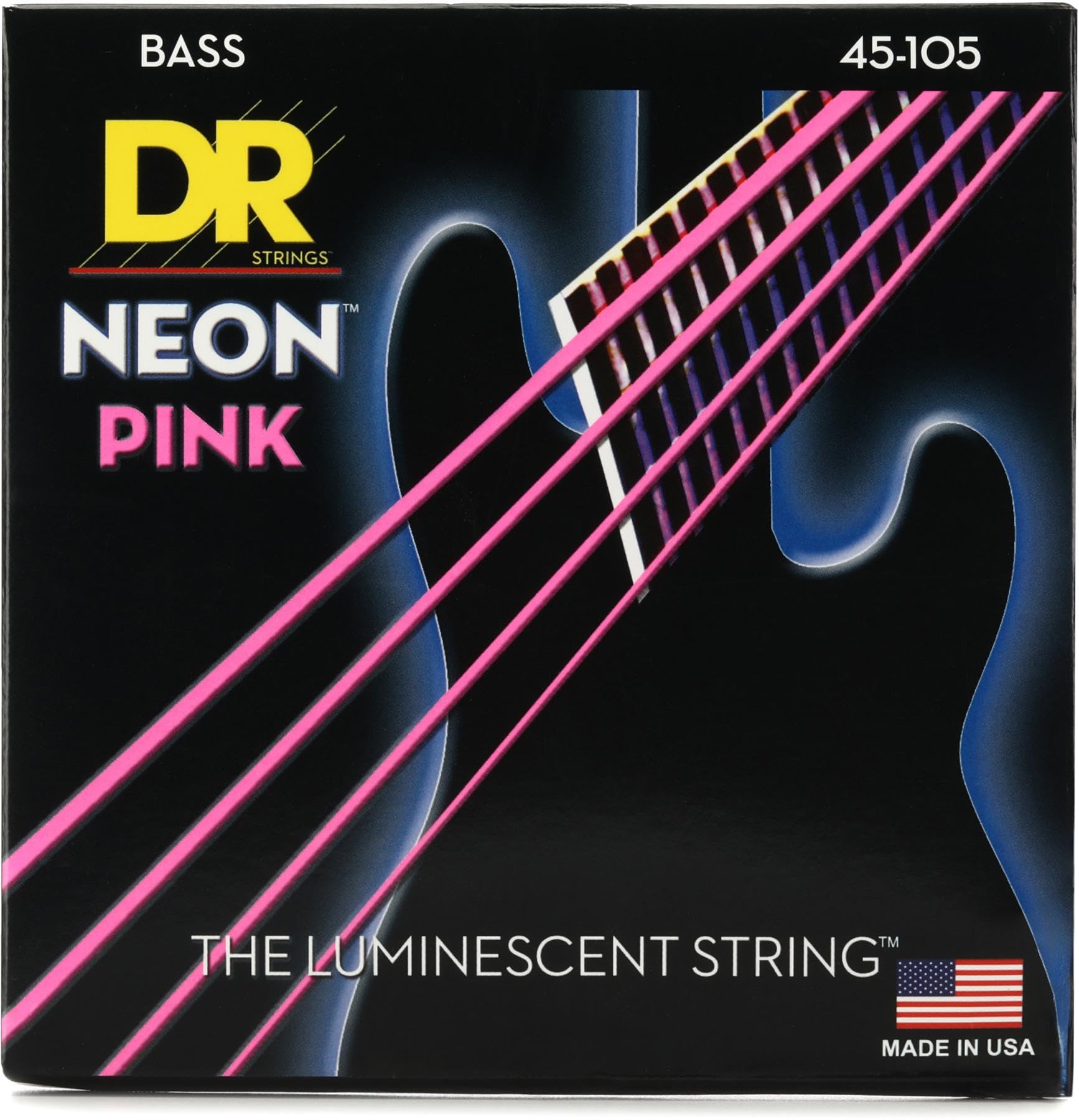 DR Strings HI-DEF NEON™ - PINK coloured Bass Strings: Medium 45-105