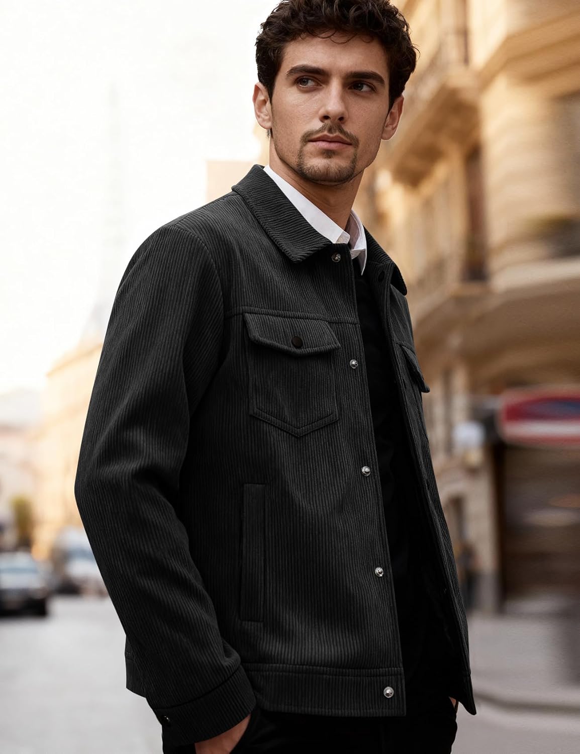 Kissonic Men's Corduroy Shacket Long Sleeve Snap Button Mens Corduroy Shirts Casual Work Jackets - Image 5