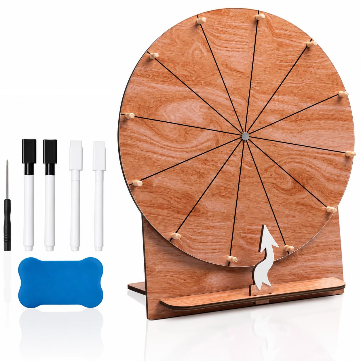 SWANGSA 11.4 Inch Wooden Spinning Wheel Erasable Prize Wheel with Stand