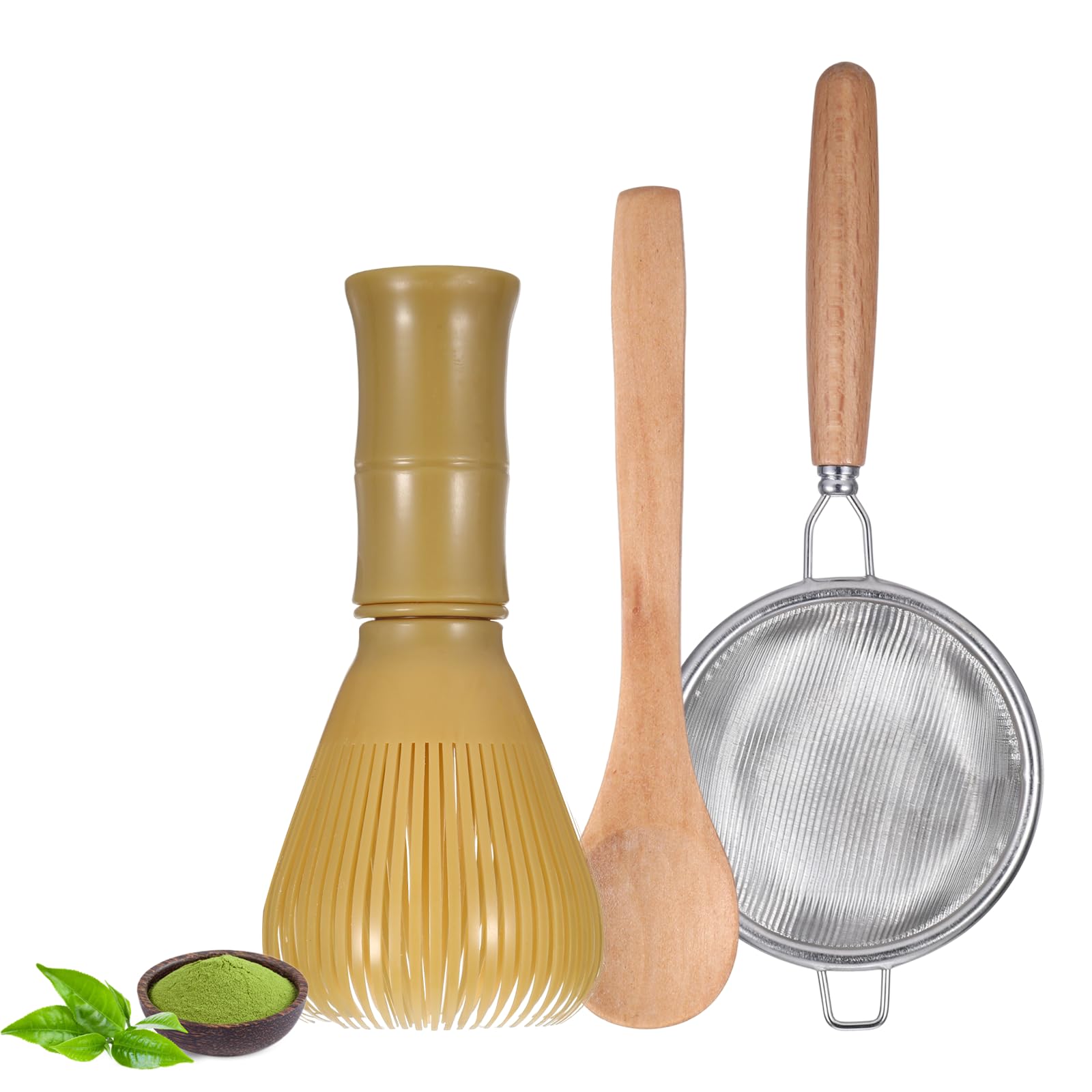 3 Pcs Traditional Matcha Whisk Set,Matcha Set Kit,Matcha Tea Set with Whisk,Tea Scoop,Matcha Spoon,Powder Starter Sifter,Matcha Kit Set for Tea Lovers,Matcha Starter Kit for Gifts