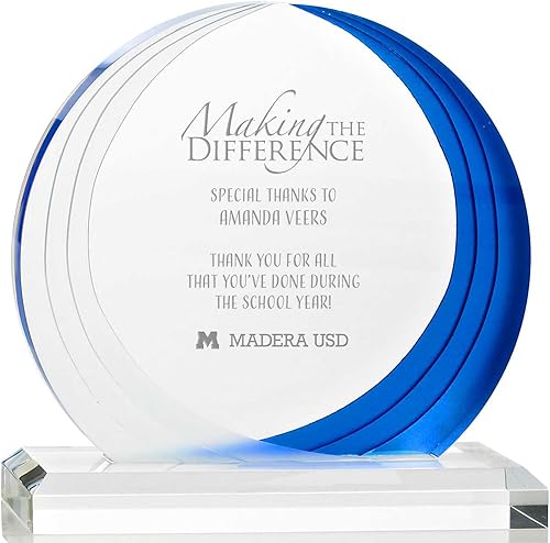 Miniatura 2 de Baudville Trofeo grabado personalizado, acrílico, azul y blanco esmerilado, premio para empleados, añade tu logotipo