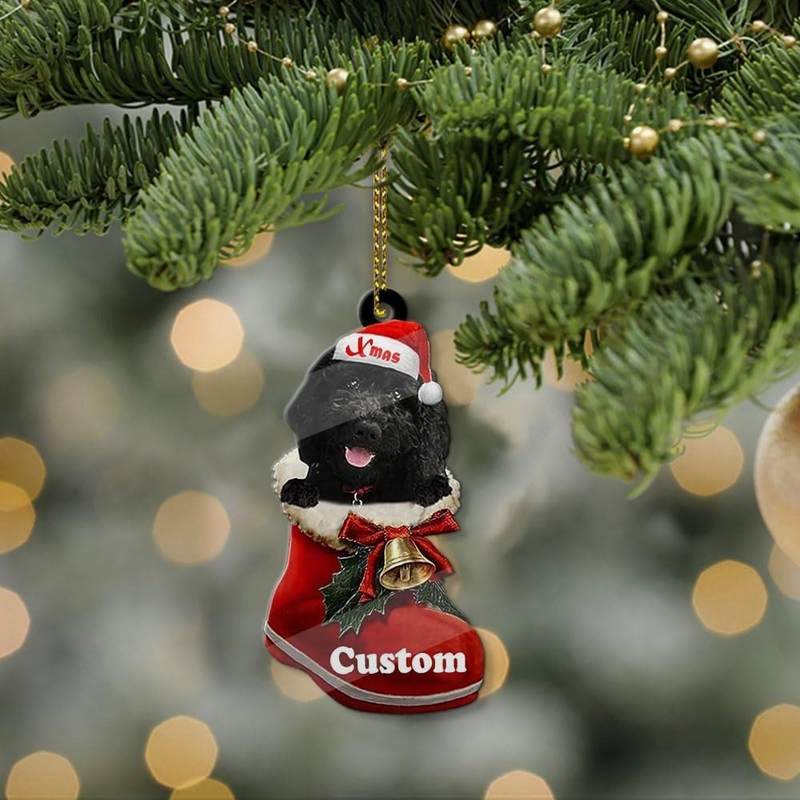 Luckluccy Goldendoodle Black Custom Golden Doodle Black Christmas Ornament,Personalized Acrylic Dog Ornament,Sleeping In Hat Design. Ideal Animal Christmas Tree Décor & Gift For Dog Lovers.