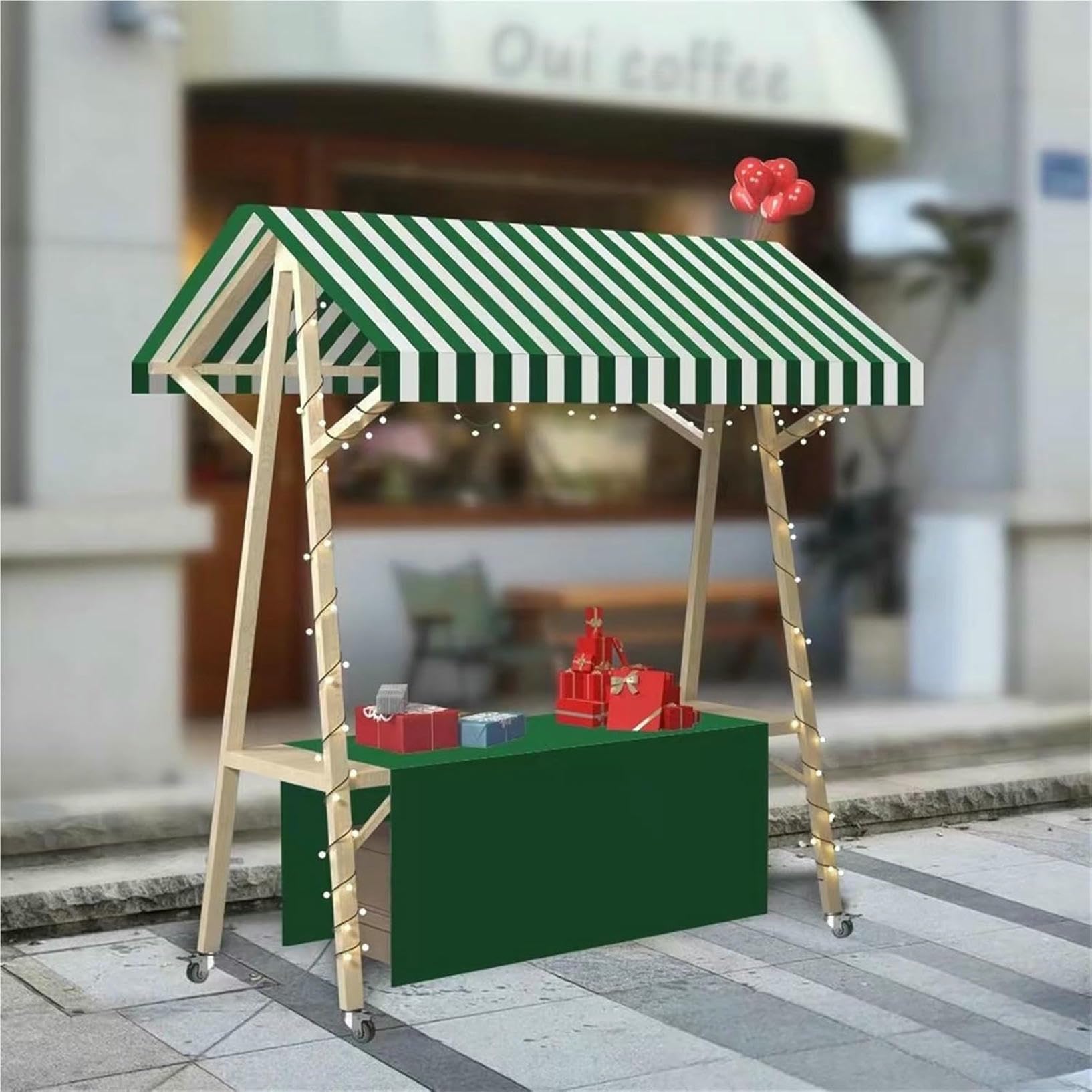 Kiosco de madera plegable con toldo protector para puestos comerciales móviles