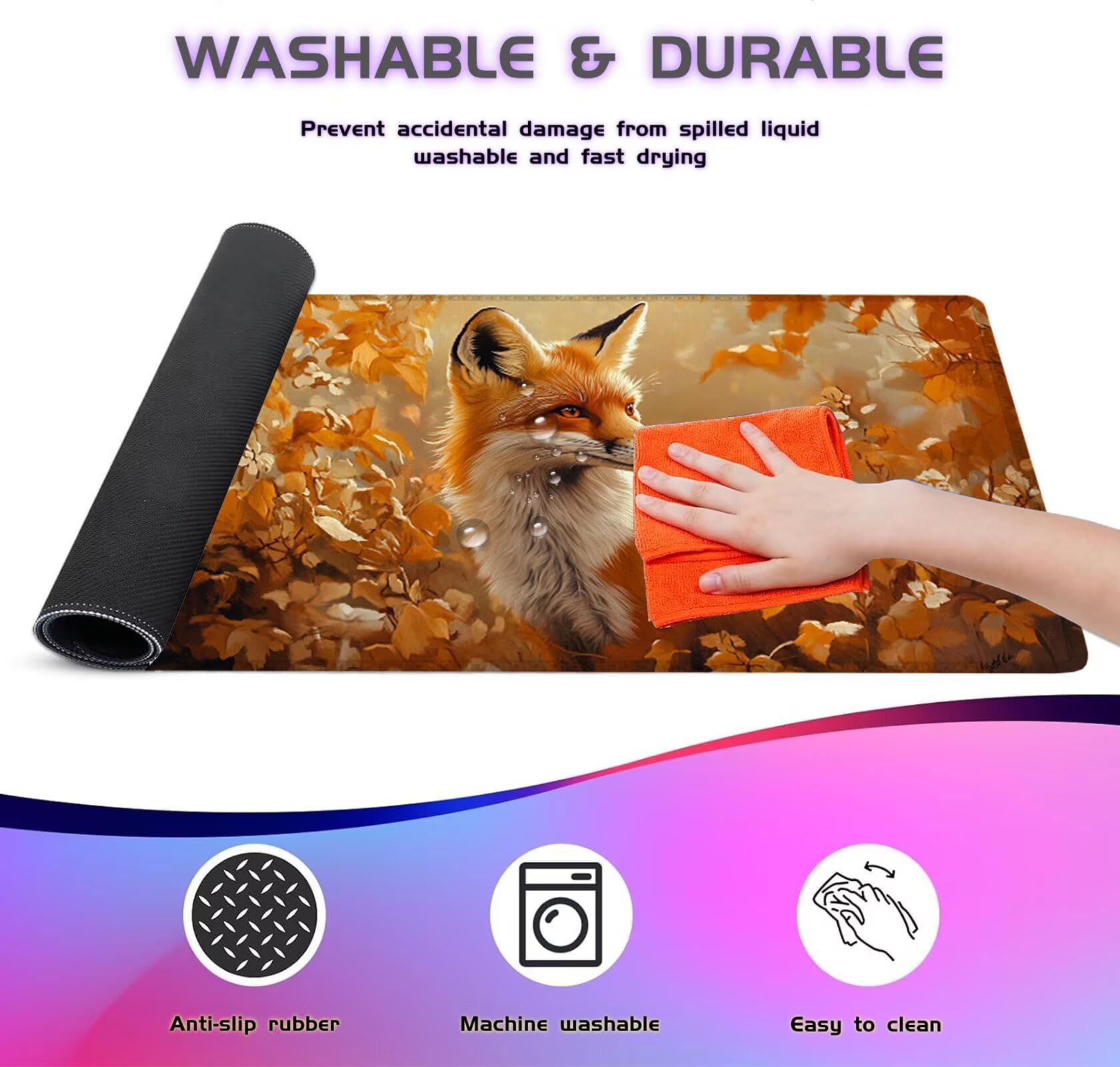 Gamingowa podkładka pod mysz XXL, 1200 x 600 mm, podkładka pod mysz, lisy, podkładka na biurko, z antypoślizgową gumową podstawą, szyte krawędzie, poprawia prędkość, precyzja, akcesoria gamingowe