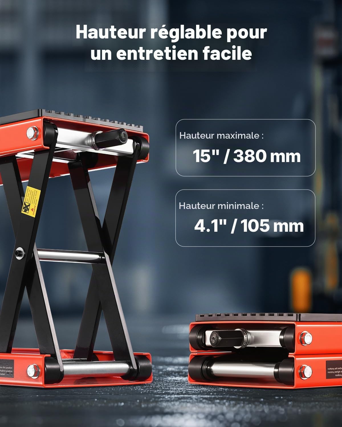 VEVOR Cric de Moto à Ciseaux Capacité de 544 kg, Pont Élévateur avec Large Plateau, Lève-Moto Hauteur de Levage 10,5-38 cm, en Acier Robuste, avec Cliquet et Manivelle, pour Entretien Quad ATV