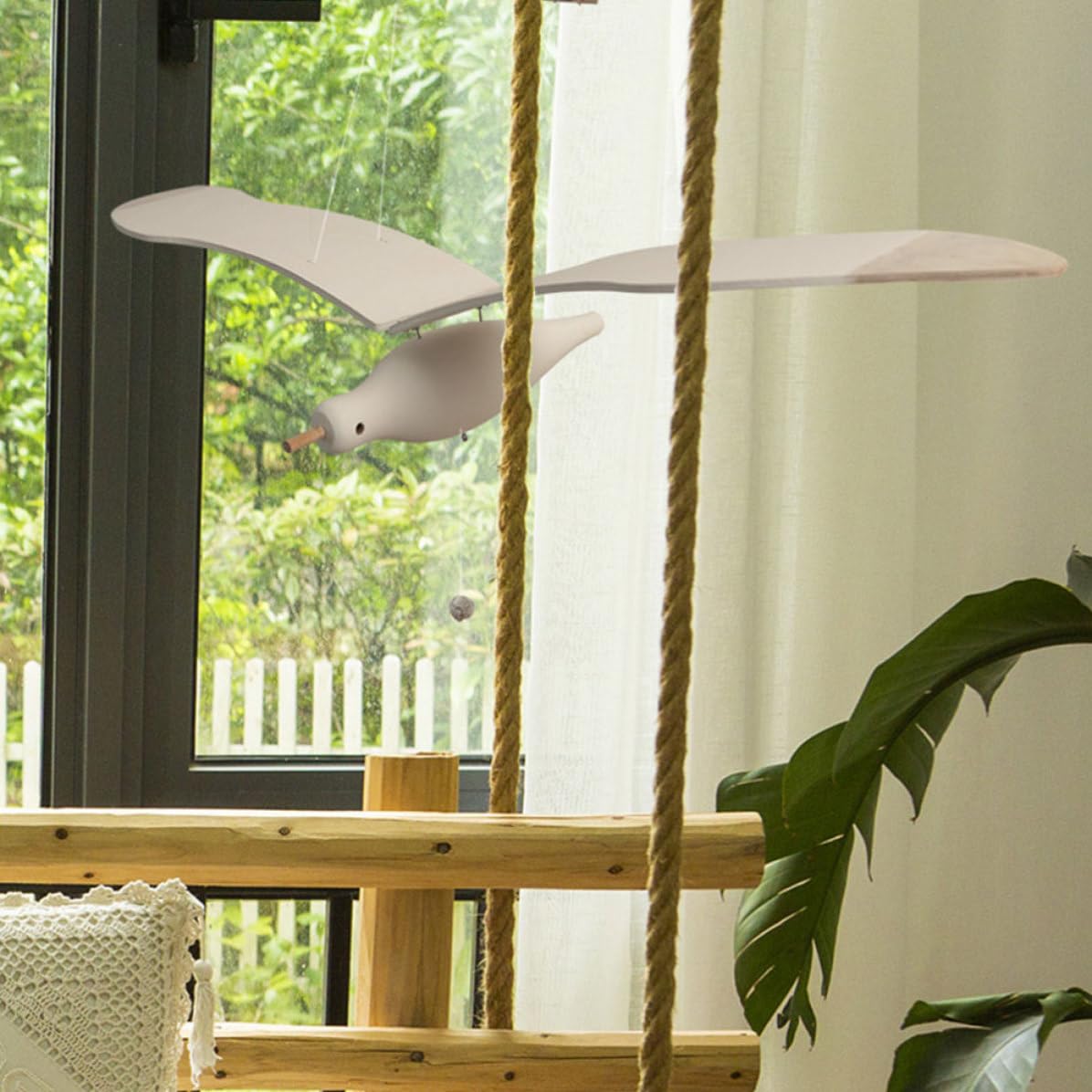 Hängende Holzvogel Dekoration mit Hanfschnur Sicher und Fein Verarbeitet Weiße Wandornamente für Kinderzimmer und Hauswarming Feier Einzigartige Fensterdekoration