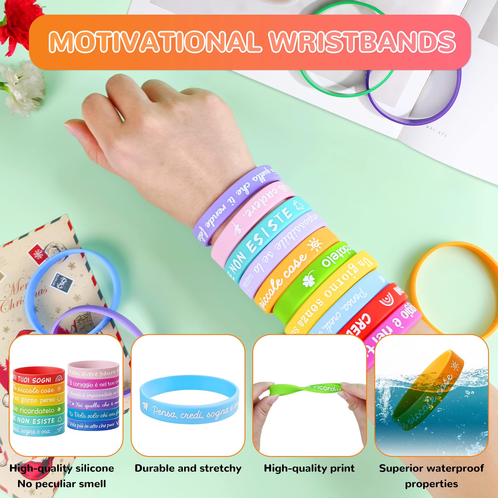 Tccydm 24 Braccialetti Bambini con Frasi Motivazionali, Braccialetti Silicone Colorati Amicizia, Gadget Compleanno Bambini, Regalini Fine Festa, Regalo bambini, Pensierini Festa Scuola