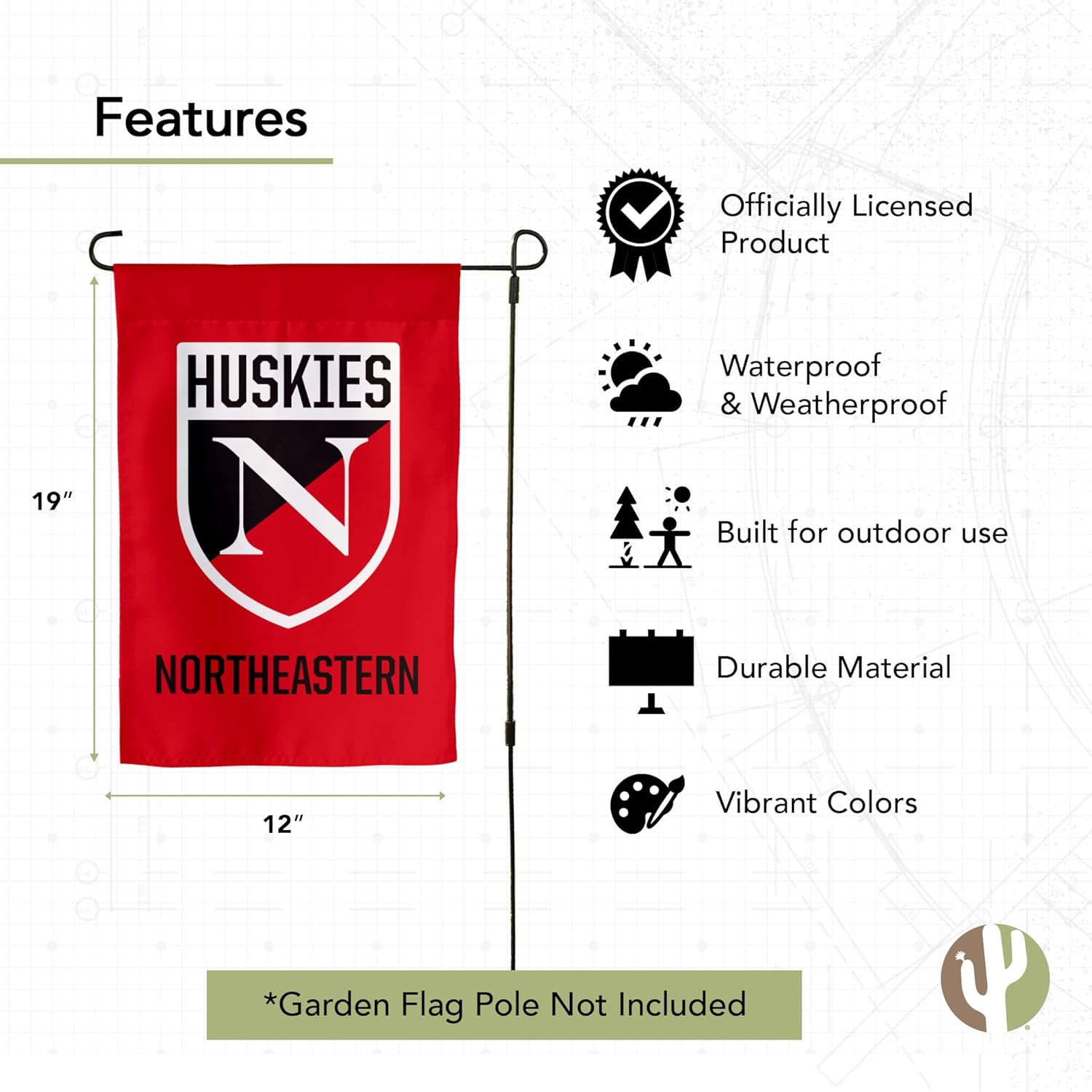 Desert Cactus Northeastern University NU Garden Flag – 19 x 12 inch Northeastern Huskies Banner, For Outdoor Display and Events (Design F) - Image 4