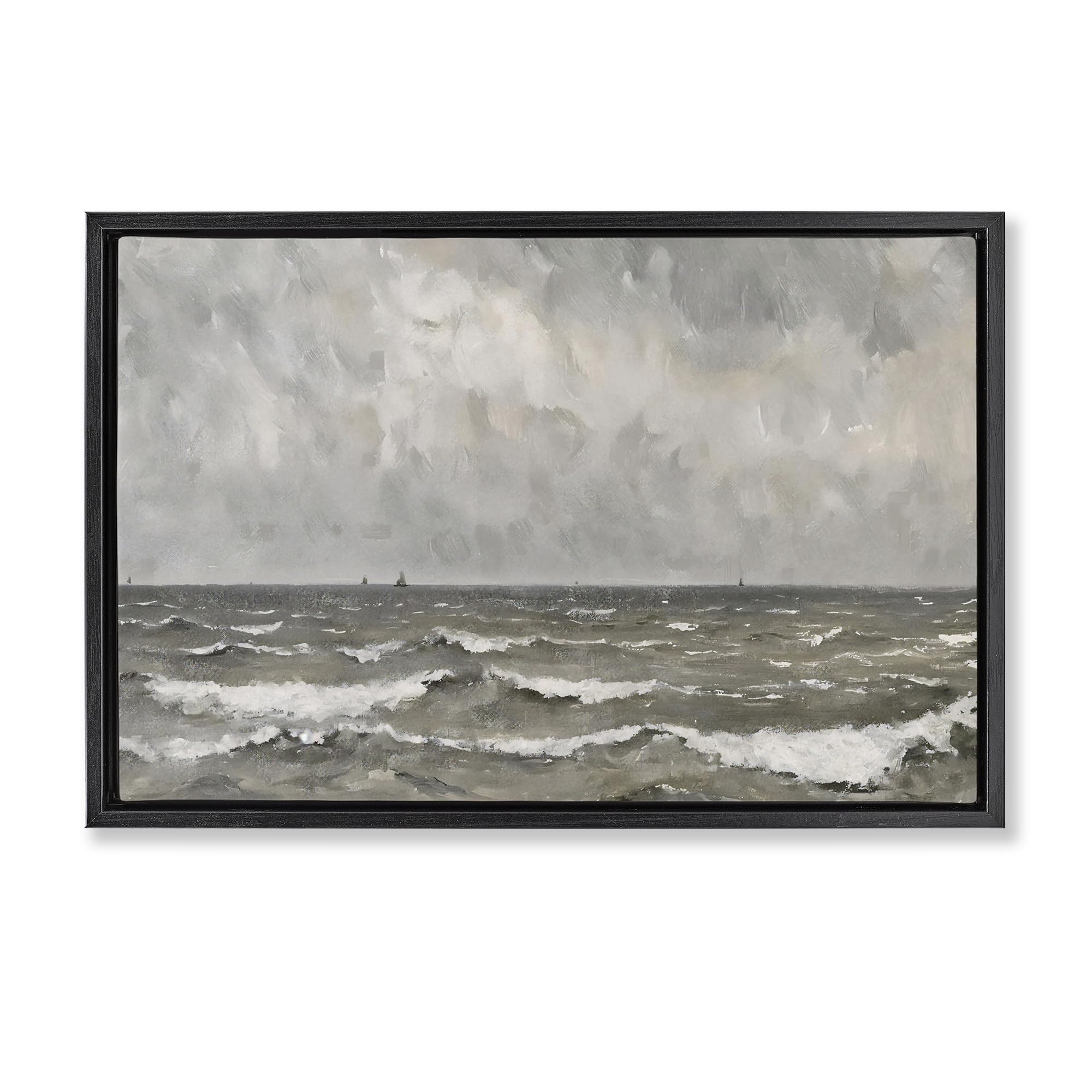 Stupell Industries Jet Black (Matte) Stormy Ripples At Sea, 20 X 30 Inch Canvas In Floater Frame