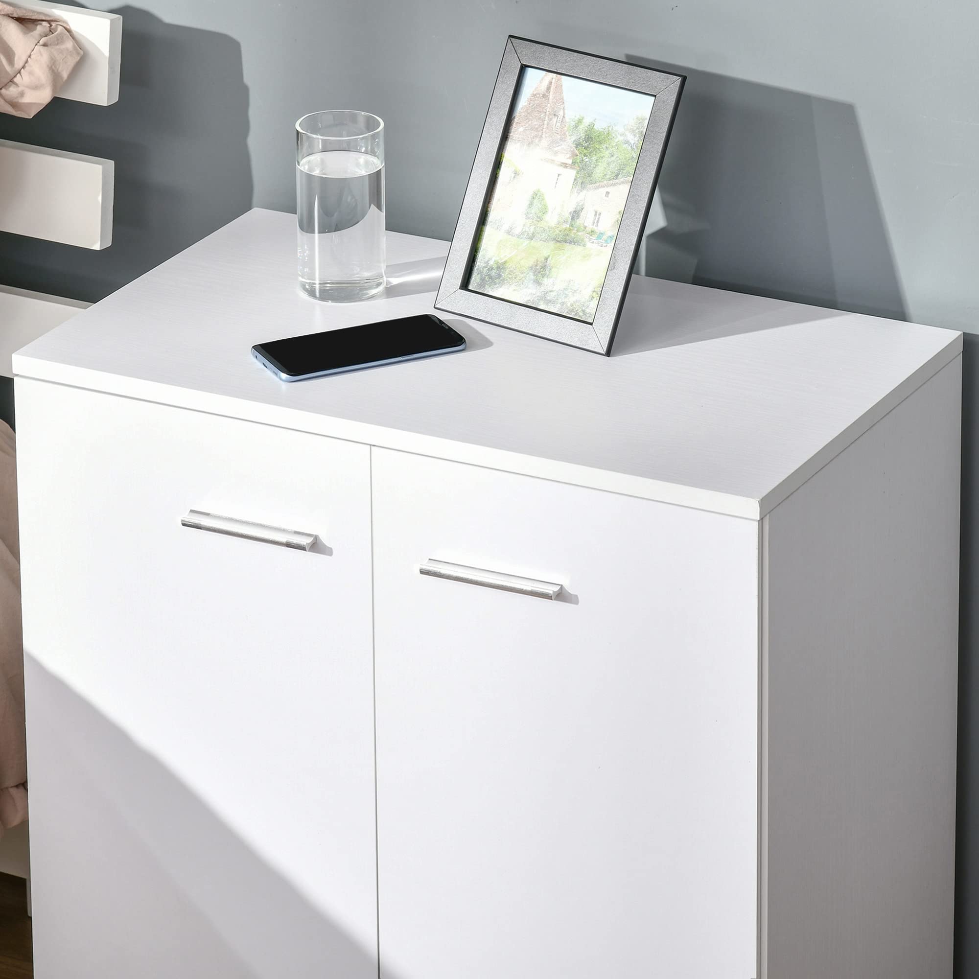 HOMCOM Meuble de Rangement Buffet Bas sur roulettes avec 2 Portes étagère Interne pour Salon, Chambre, Bureau 60 x 35 x 65 cm Blanc