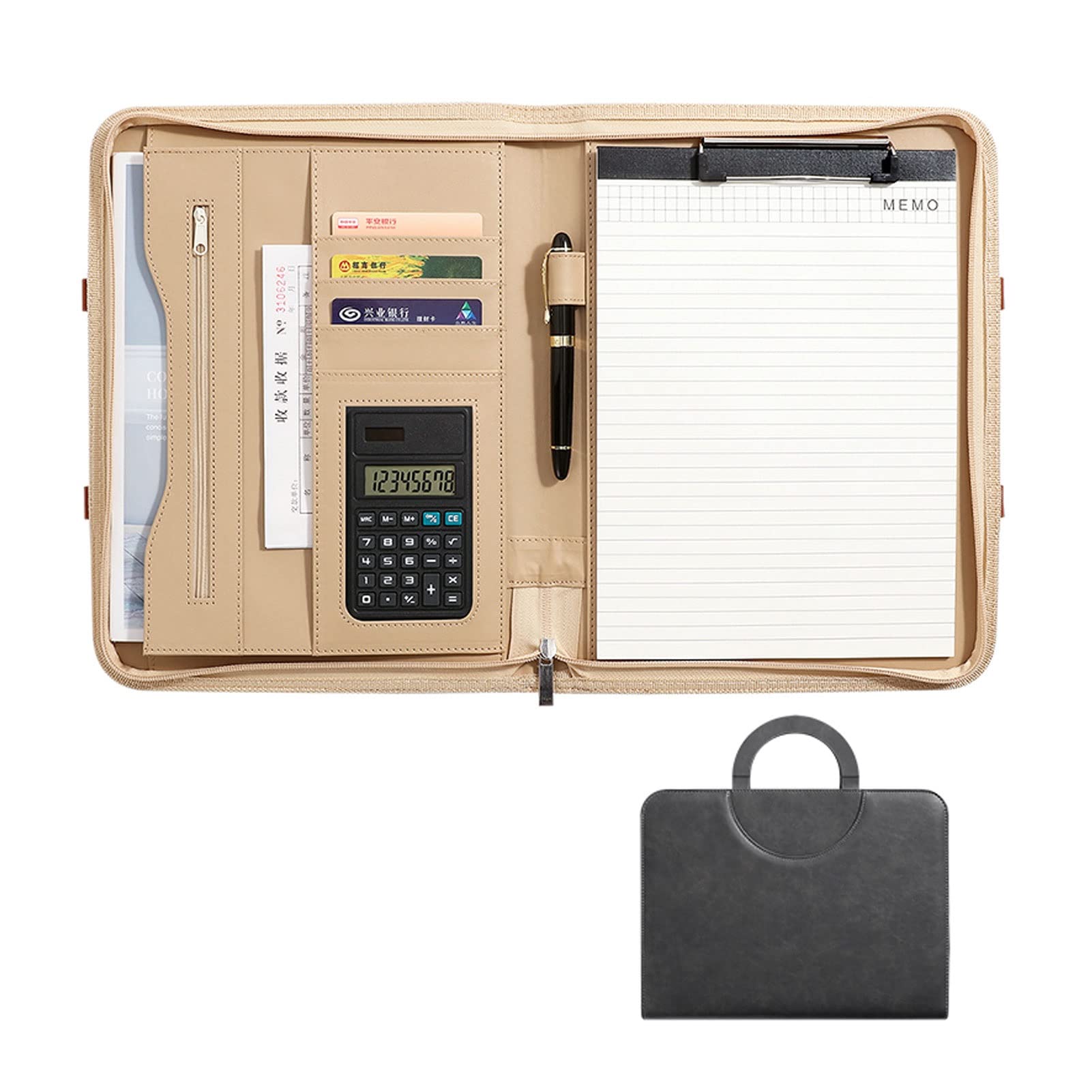 Padfolio Biznesowe Teczka Wielofunkcyjny Folder A4 Notebook Konferencja Planer Dokumentów Profesjonalny Segregator CV z Zamkiem Osobisty Organizator dla Mężczyzn Kobiet (Kolor: Szary (Szary), Rozmiar: 8-cyfrowy