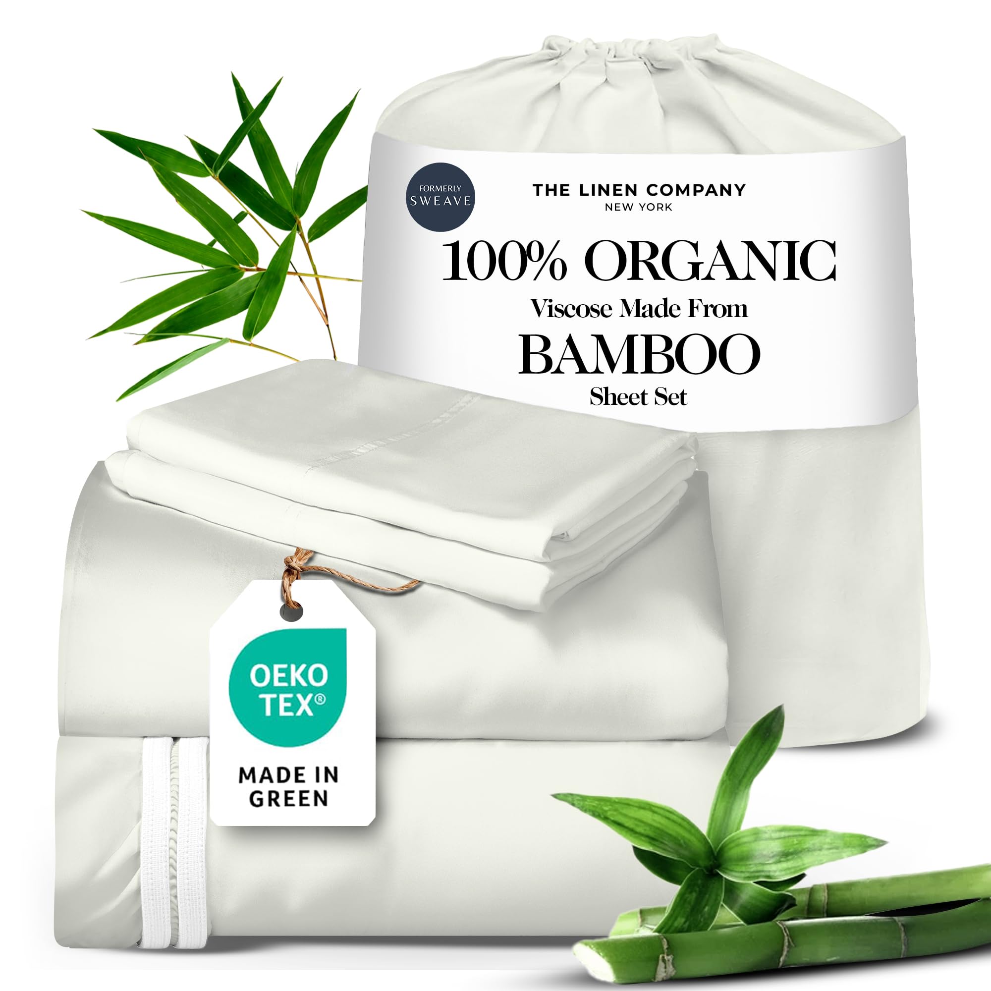 100% Organically Grown Bamboo Viscose King Sheet Set - 16 Inches Deep Pocket with 4 Corner Straps & Double-Elastic, 100% Pure Viscose No Blend, Silky