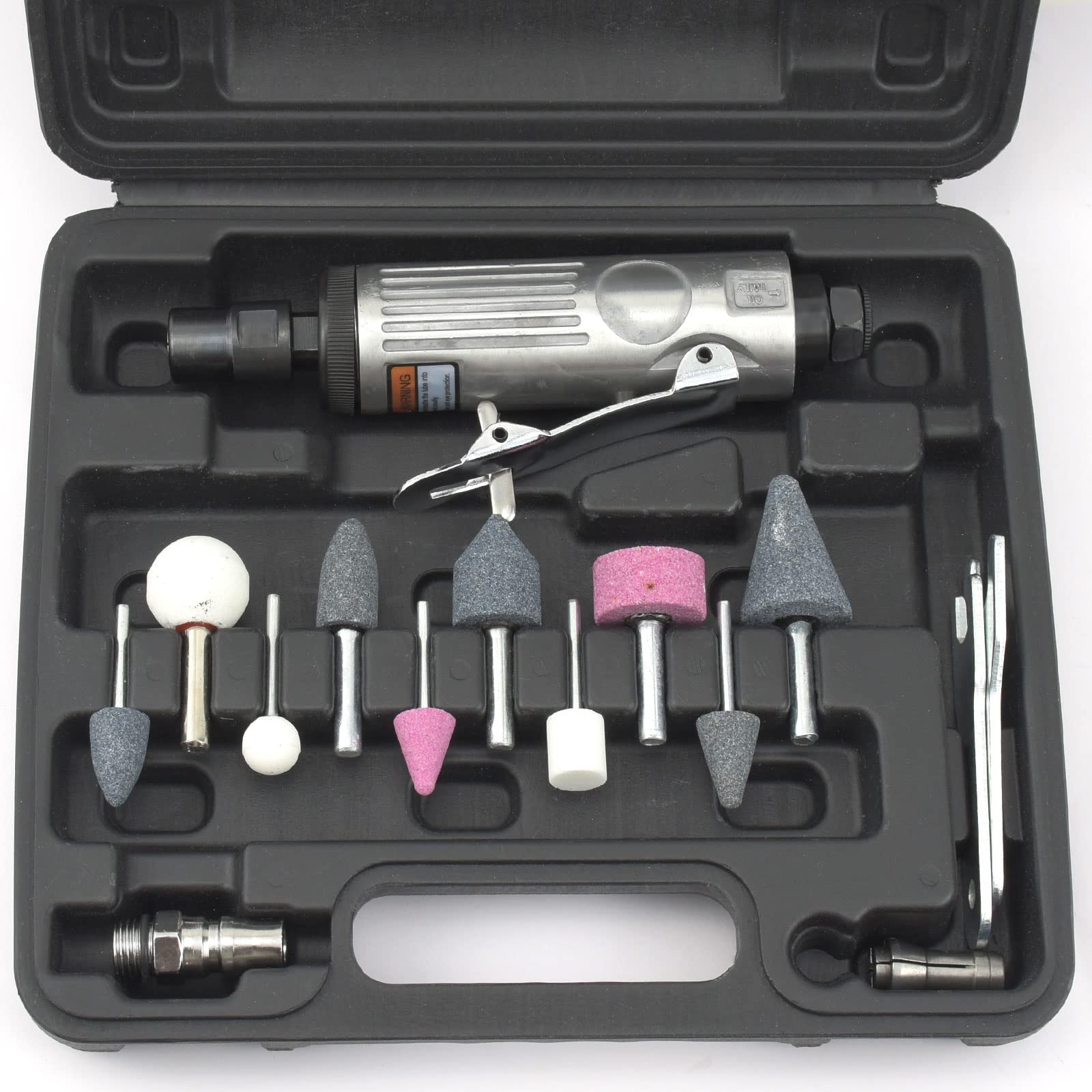 BIGP Set Meuleuse Droite, Air Meuleuse Meuleuse Pneumatique Outil Grinder Air Polissage Gravure Kit avec 10 broches de ponçage pour ponçage, polissage, gravure et ébavurage