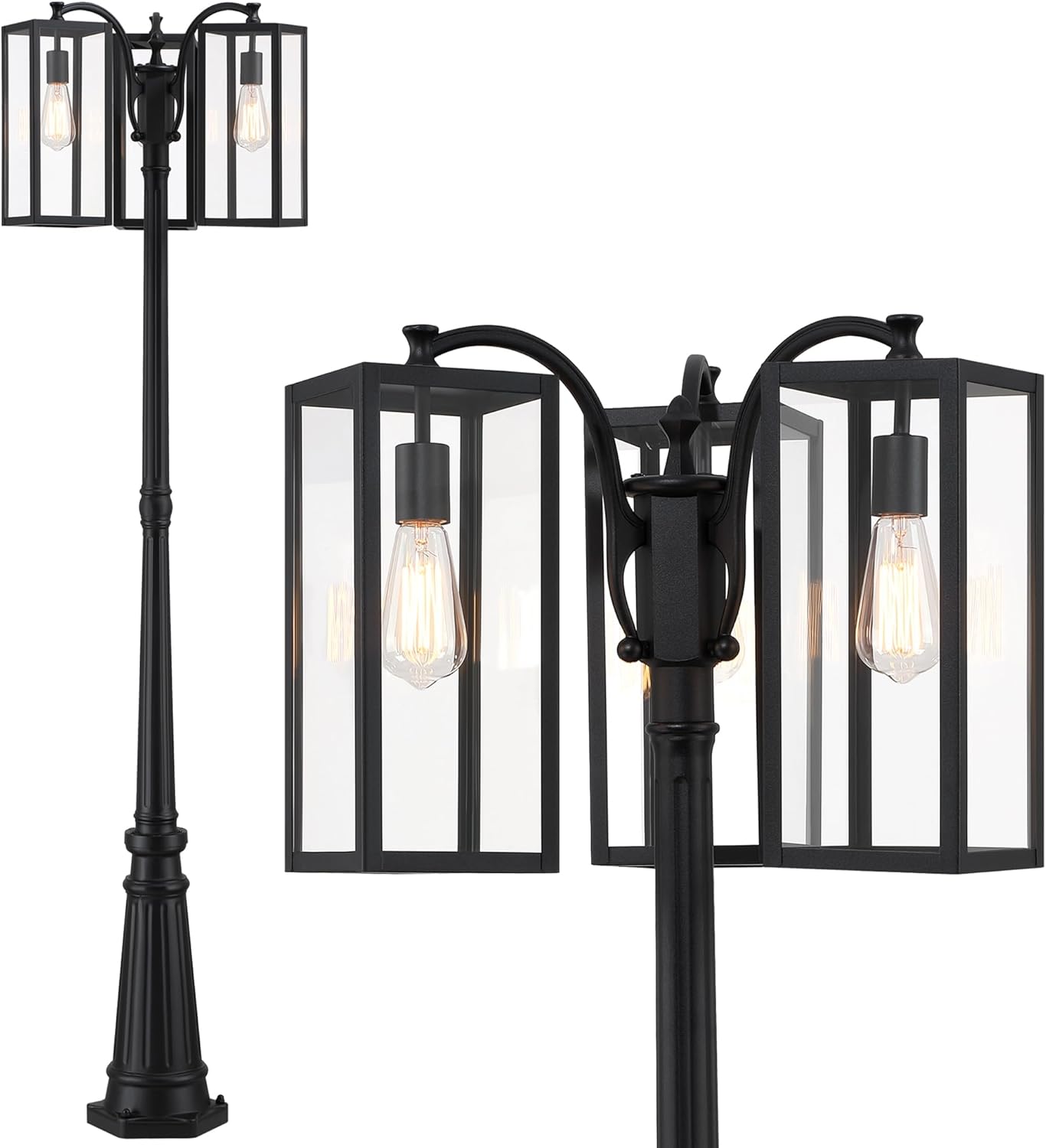80 Inch 3-Head Lamp Posts Outdoor Lighting For Backyard Garden Modern 3-Light Outdoor Post Light 80” Outside Driveway Street Lights With Clear Glass Shade,Aluminium Alloy,Steel,E26(Bulbs Not Included)