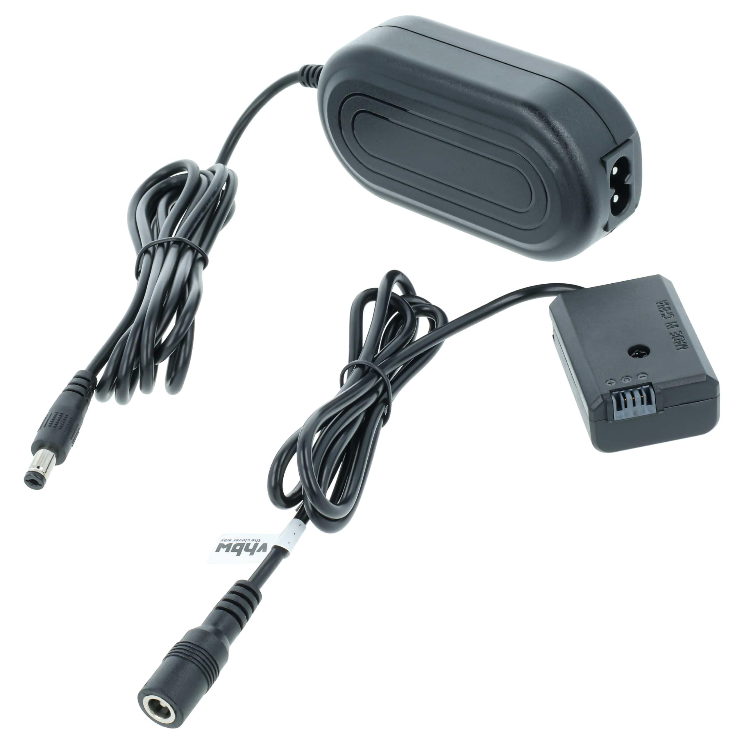 vhbw alimentatore, cavo di alimentazione compatibile con Sony Alpha 6100, 6300, 6400, 6500 fotocamera, SLR - 2 m + accoppiatore DC