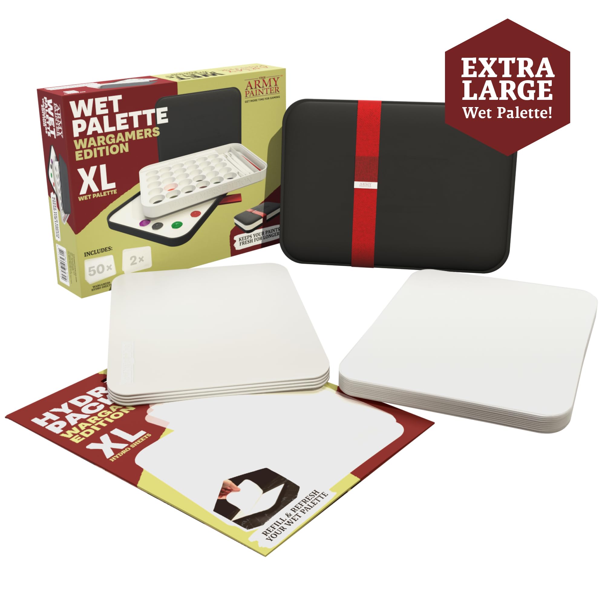 The Army Painter, Wargamers Wet Palette XL Bundle für Acrylfarben, inkl.100 Hydro Sheets, 4 Hydro Foam Schwämmen & Pinselhalter - Modellbau Farben Zubehör für Tabletop Miniaturen & Warhammer