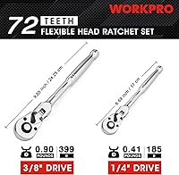 Vista 2 de WORKPRO Juego de trinquete de cabeza flexible de 2 piezas, transmisión de 1/4 pulgada, 3/8 pulgada, trinquete de 72 dientes con revestimiento
