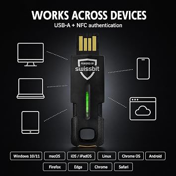 Swissbit iShield Key 2 Pro USB-A Multi-Application Security Key with NFC FIDO Certified, Passkey (FIDO2), PIV Smart Card & OTP Authentication, Phishing-Resistant Security for Enterprise
