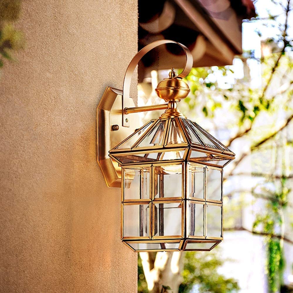 CXYWBD Lamps Sconces Outdoor Copper Art Light Waterproof IP54 Antique Patio Garden Villa Exterior Lantern E27 Glass Wall LampPorch LightOutdoor,