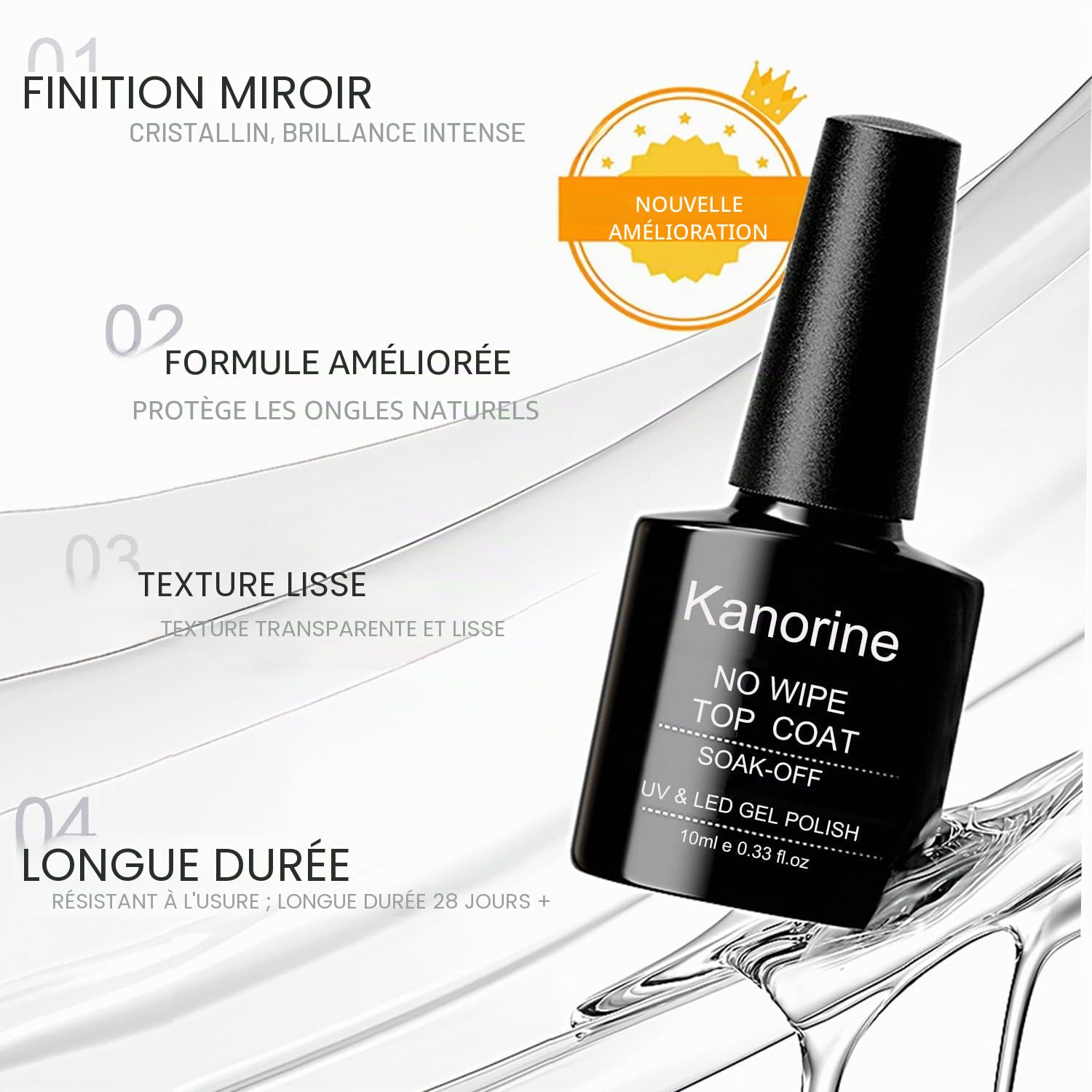 No-Wipe Top Coat Vernis Semi Permanent Soak-Off UV/LED Gel UV Vernis à Ongles 1pcs x 10ml