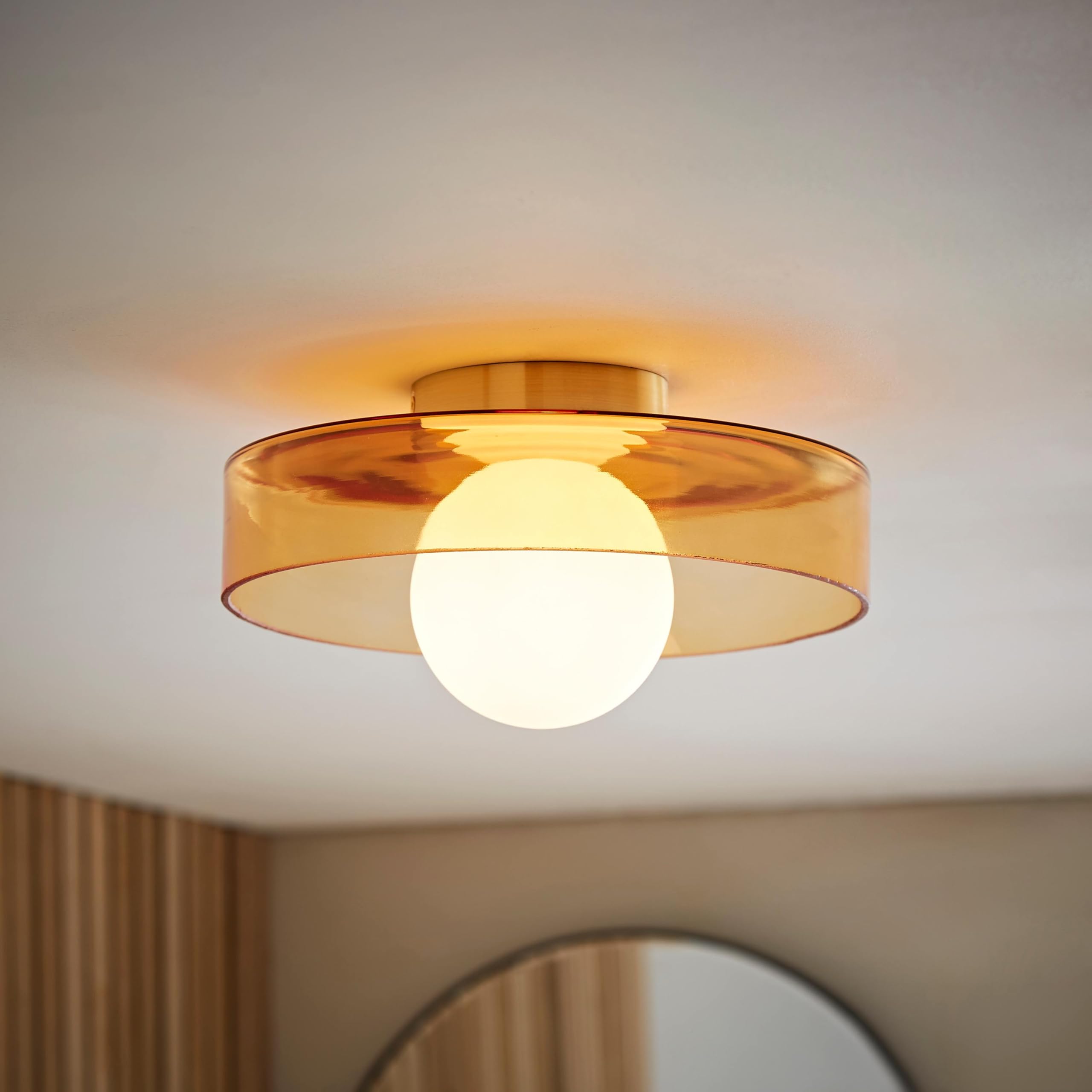 Valuelights Orange | Newbury Amber Glass Ip44 Flush Ceiling Light And Bulb | Bathroom Ceiling Light, Home Décor & Improvement Essential | Bulb Included